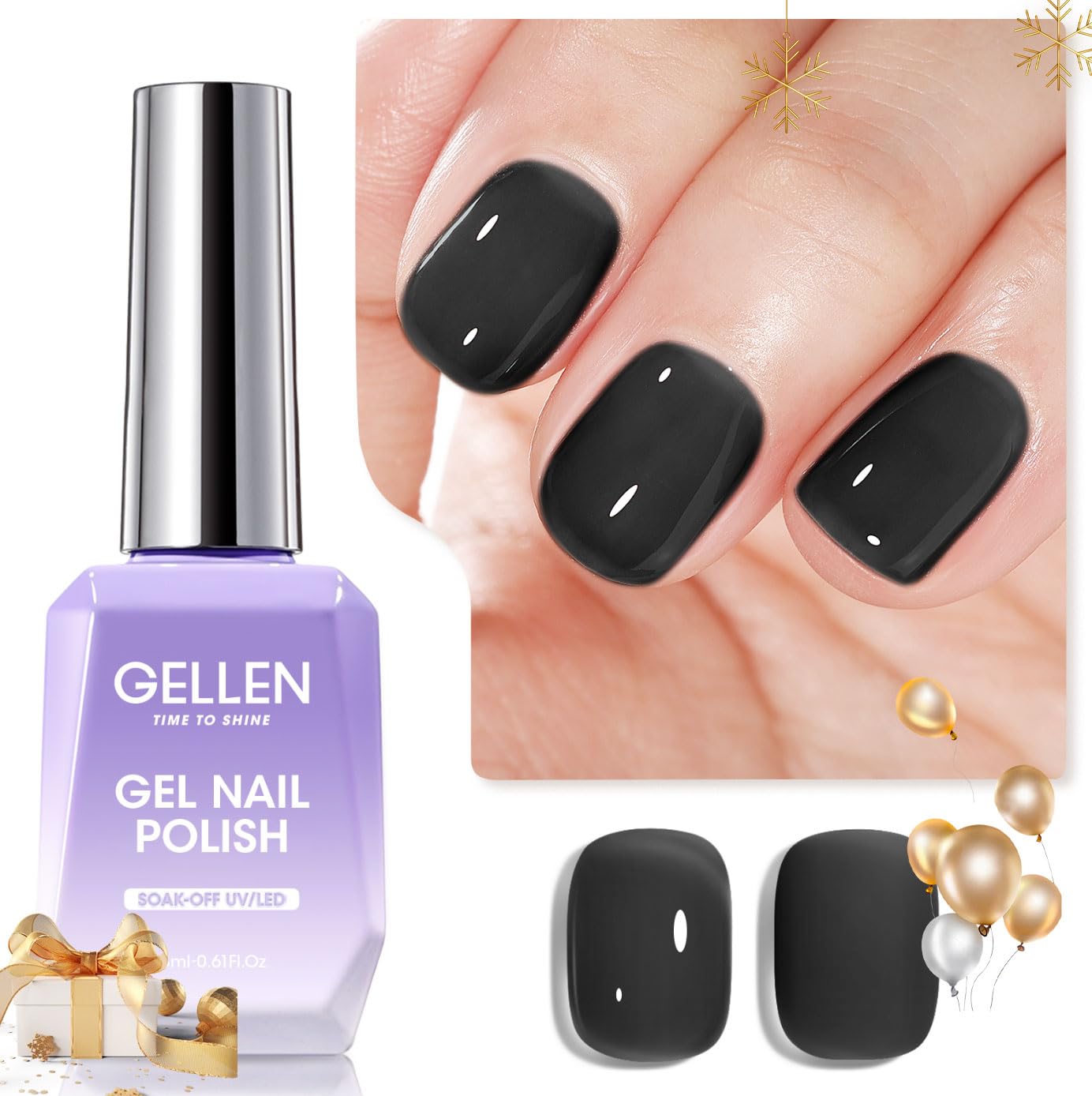 Gellen Black Gel Nail Polish 18ML 1Pc Sheer Classic Black Gel Polish Soak off UV Light Translucent Nail Polish Salon DIY Nail Art Manicure at Home Christmas Gifts, 0.61 Fl Oz