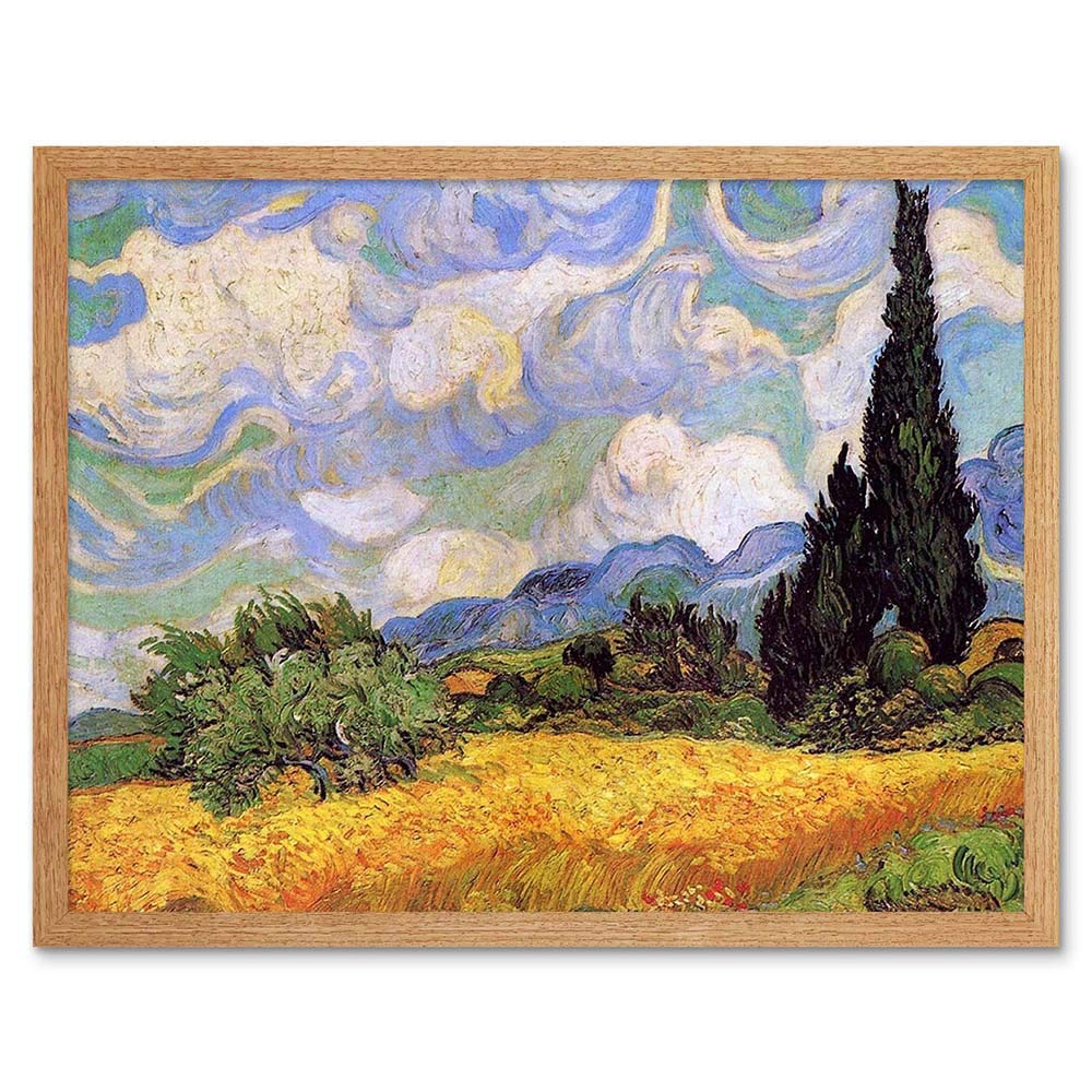 Wee Blue Coo Vincent Van Gogh Wheat Field With Cypresses 1889 Painting Art Print Framed Poster Wall Decor 12X16 Inch