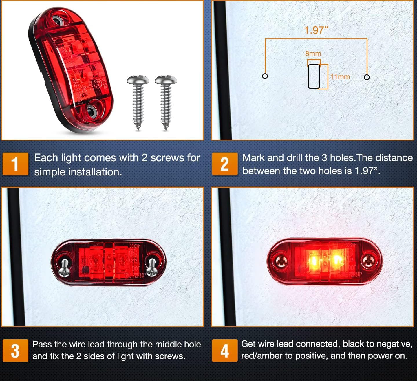 10 Feux De Gabarit LED Rouge - 12V/24V - Pour Camion, Utilitaire - Facile à Installer