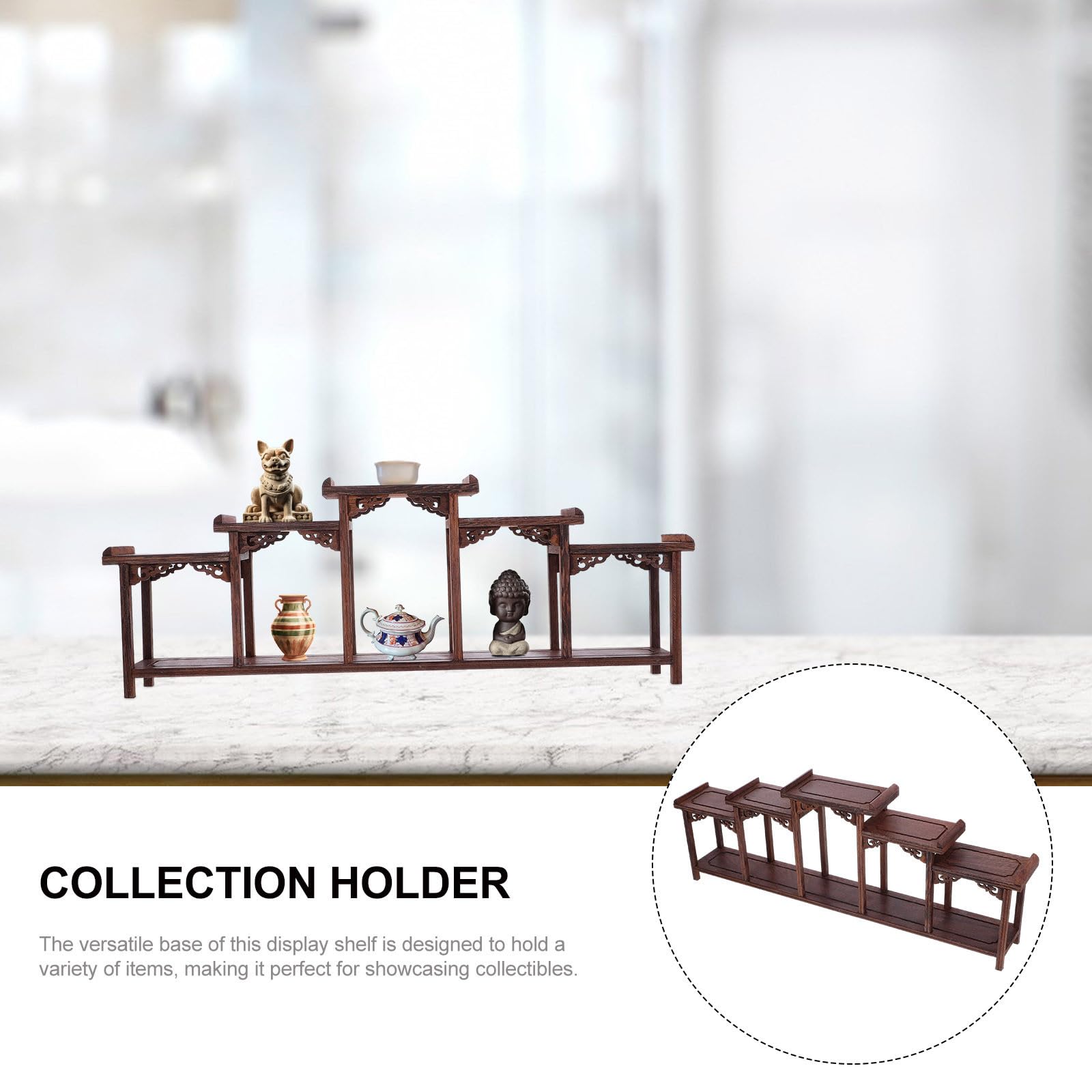 Espositore in Legno per Figure, Organizer da Tavolo, Stile Naturale