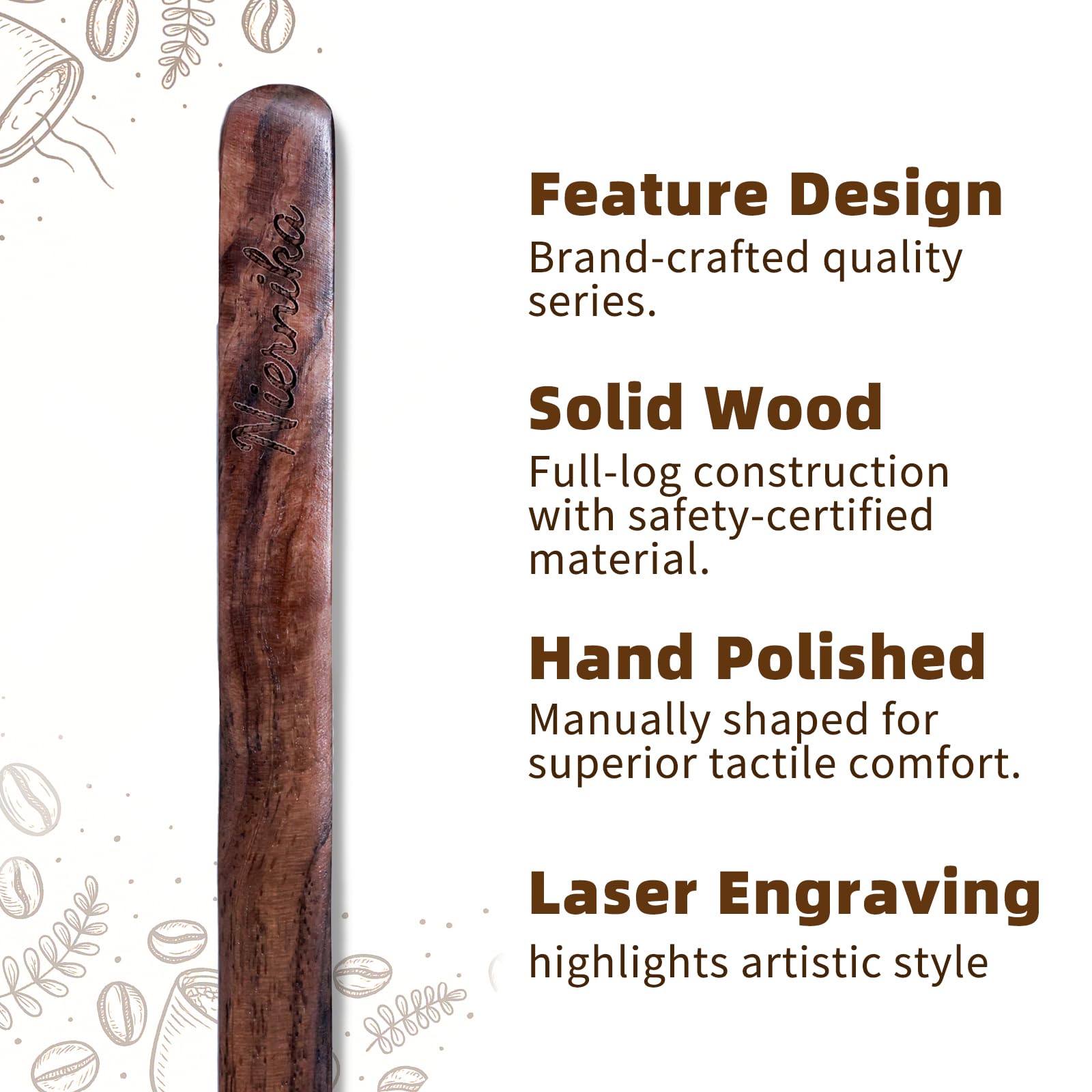 3 varillas de café reutilizables de madera de alta calidad, pulidas a mano, agitadores de café de textura natural para una experiencia de preparación premium