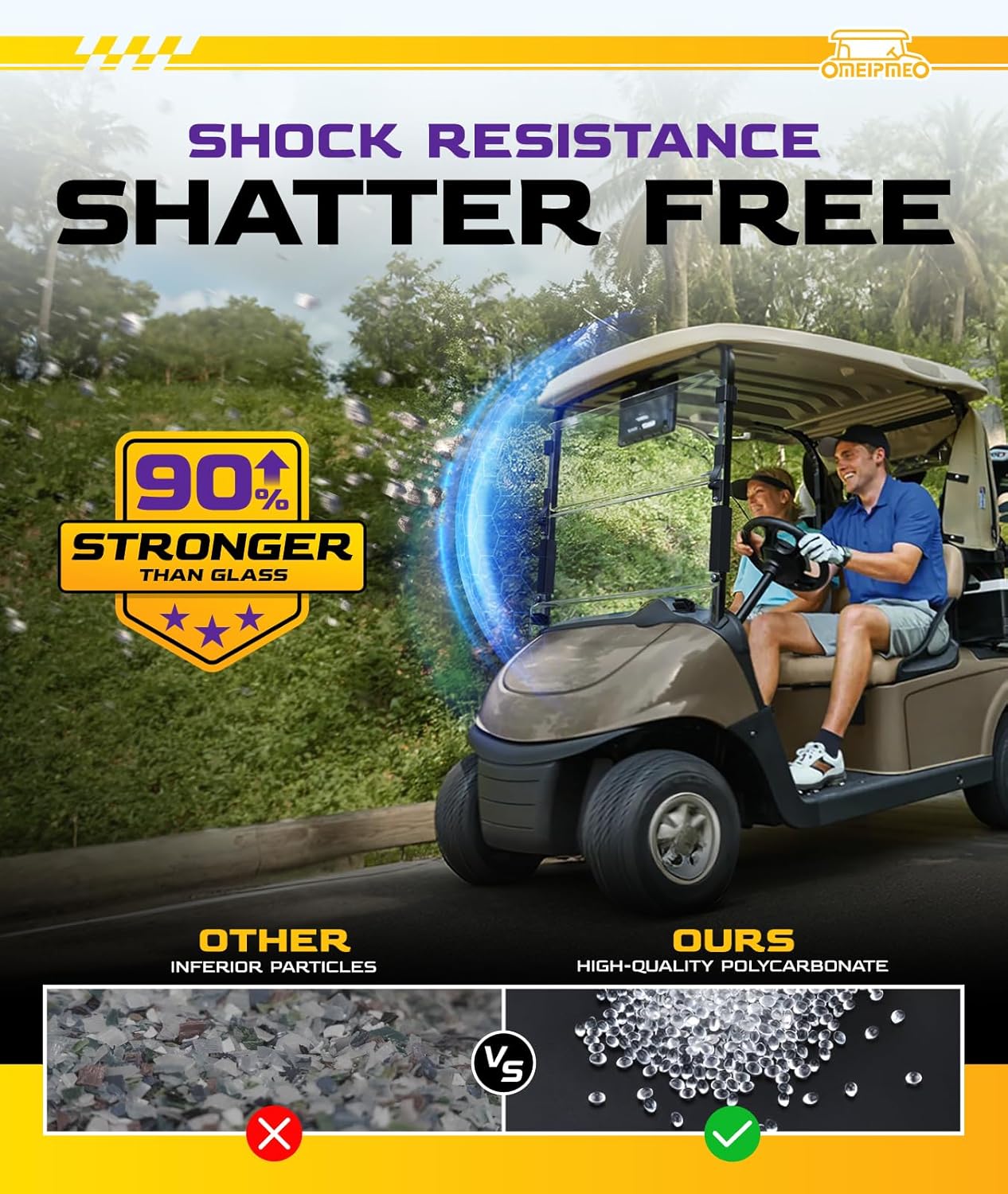 Upgrade Golf Cart Windshield for EZGO RXV 2008-UP Gas/Electric Models, Foldable EZGO RXV Windshield with Heavy Duty Hinges, Anti-UV&Impact Resistant, 5MM Thick PC Material, 1-1/4" Struts Rail