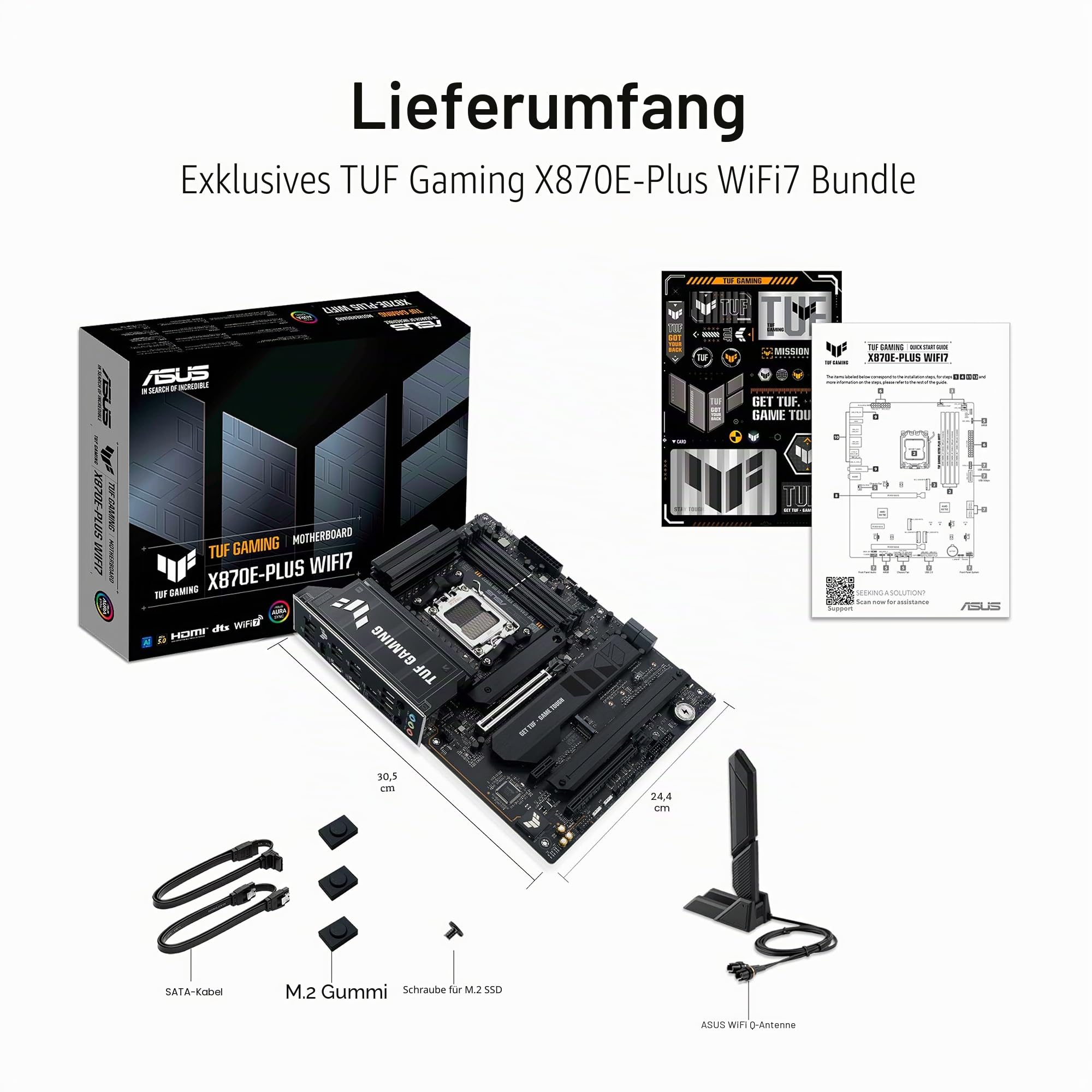 TUF Gaming X870E-PLUS WIFI7 AMD X870E ATX Motherboard mit 16+2+1 80A Leistungsstufen, DDR5 Unterstützung mit AEMP, PCIe 5.0 x16 mit PCIe Slot Q-Release Slim, Vier M.2 Slots, WiFi 7 mit ASUS WiFi