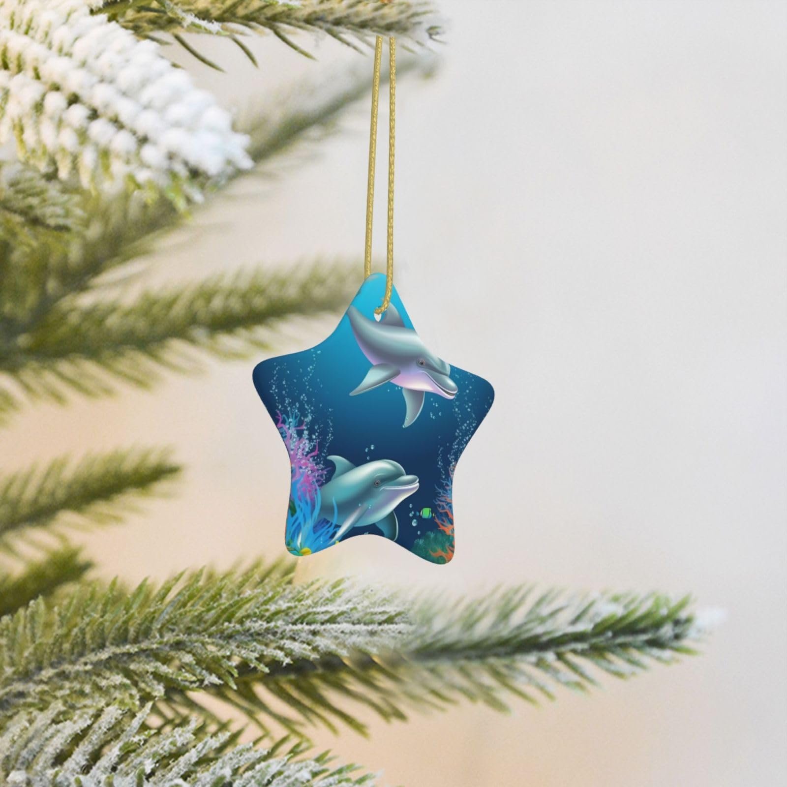 Christmas Tree Decoration Hanging Star Ornament Dolphin and Fish Ceramic Ornaments Christmas Tree Decorations Star Pendants for Xmas Tree Winter New Year Wedding Party Supplies