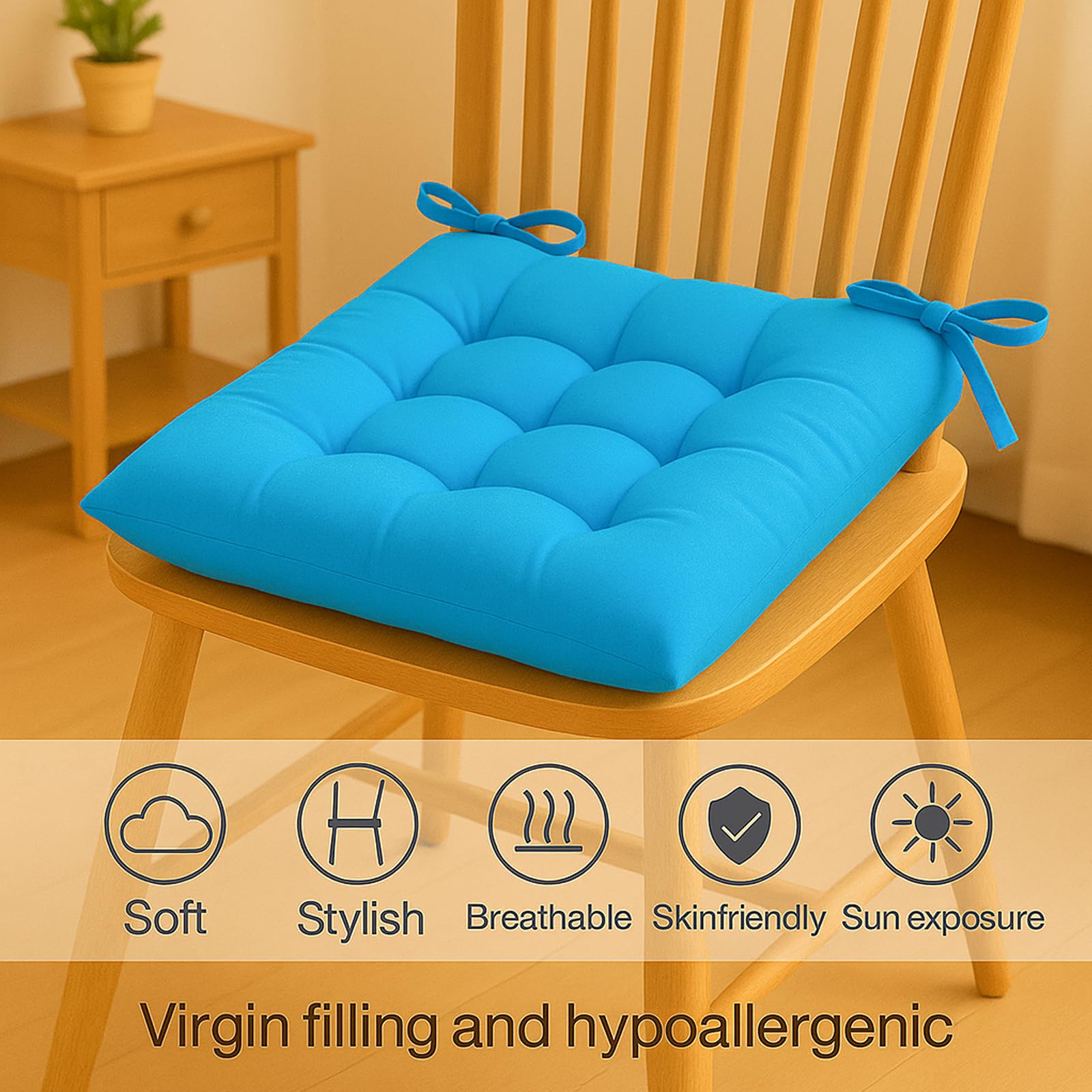 Cushion Chair Pad Cushions, Tie-on Dining Chair Pads, 38x38x5 cm Hypoallergenic Soft Polyester Tie-on Chair Pads, Wide - Image 3