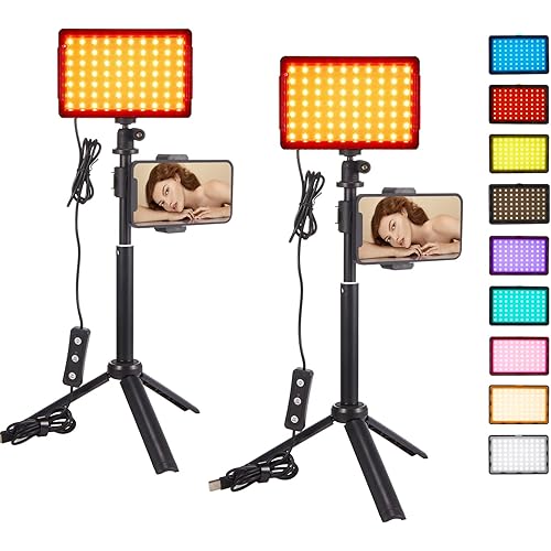 2-Pack Studio LED Video Light Streaming Lights Computer Light Camera Webcam Photo Lighting with Tripod Stand 9 Color Filters for Video Recording Filming Photography Video Conferencing Zoom