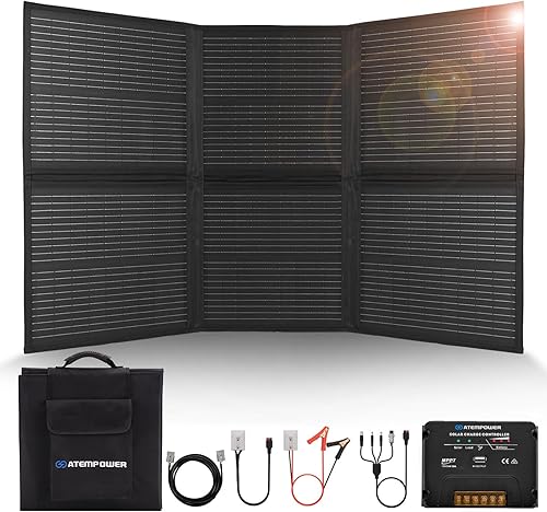 ATEM POWER Kit de panel solar portátil de 120 W - Kit de panel solar plegable monocristalino plegable para cámper, cargador de energía solar con