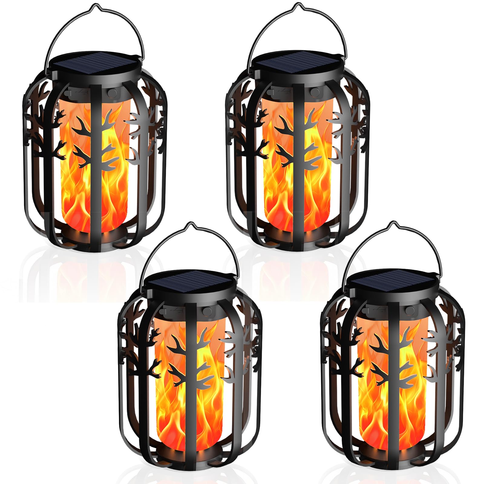 Lampe Solaire Exterieur, 4 Pièces Lanterne Solaire Exterieur avec Gen2 Effet de Flammes Vacillantes, Charge 2 Mode, Imperméables de Lanterne Suspendue pour Jardins Noël Halloween Balcon Deco