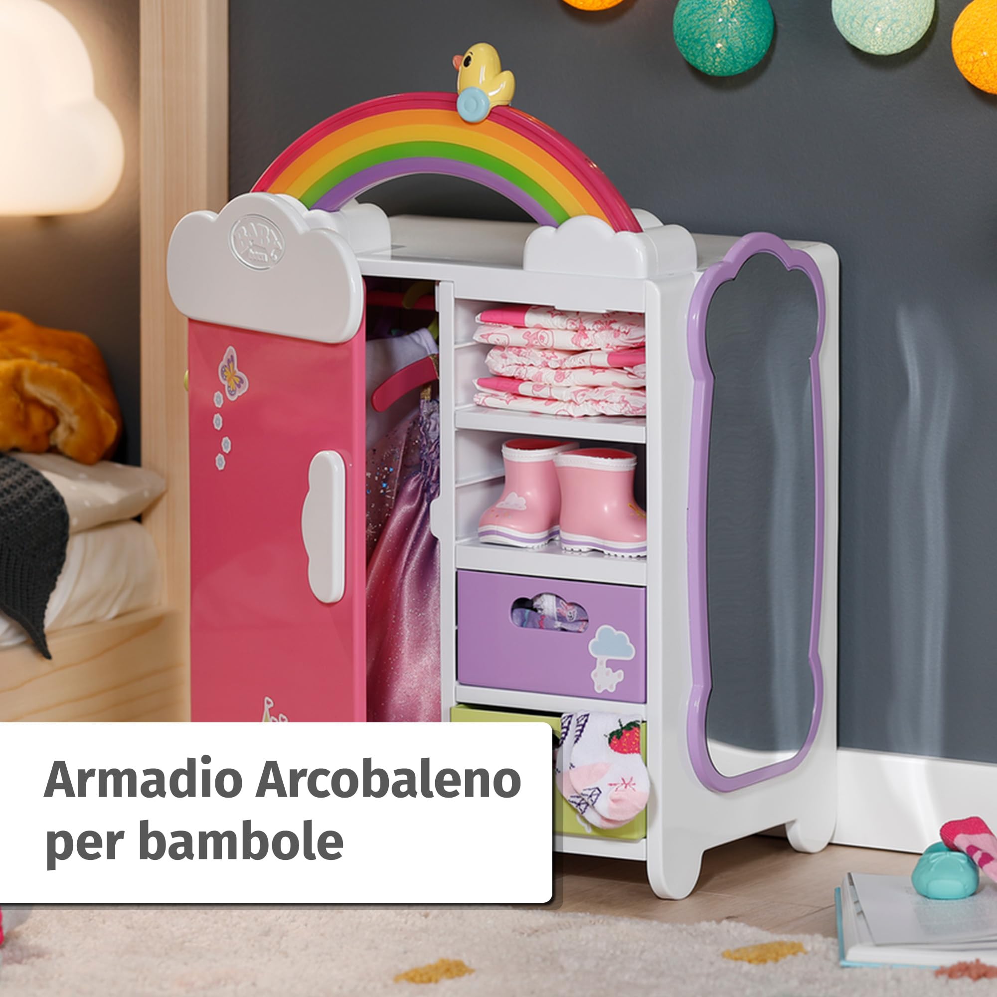 BABY born Armadio arcobaleno con luci e suoni | Luci e suoni, ripiani per scarpe, grucce e adesivi