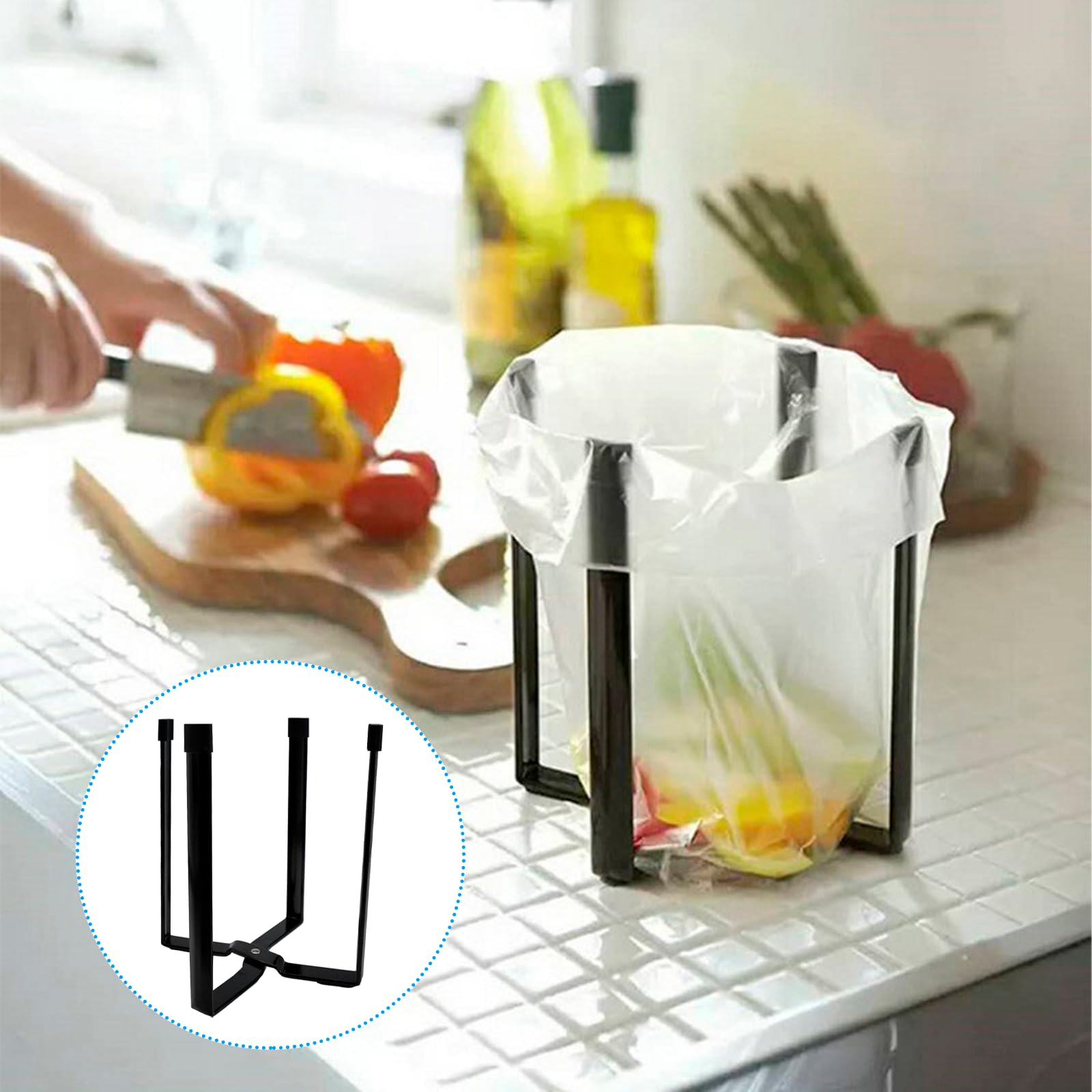 Escurridor de botellas, plegable, soporte de secado, soporte de bolsa de basura, para biberones, vasos, negro/blanco (Negro)