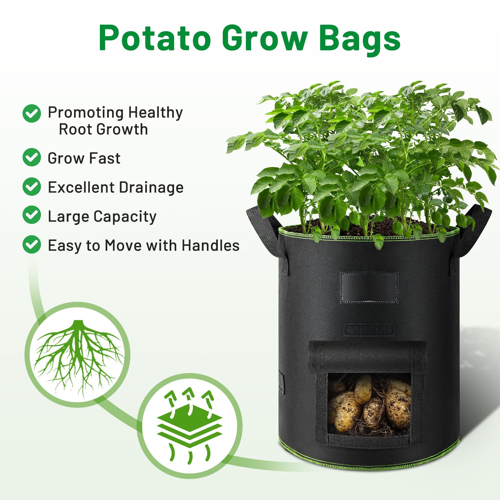 5 Sacs Plantation Pomme de Terre avec 60 Sacs de Semis, 40L Sac de Plantation Non Tissé, Sac Culture Pomme de Terre avec Poignées et Fenêtre, Pots pour Tomates, Carottes, Fraises, Légumes