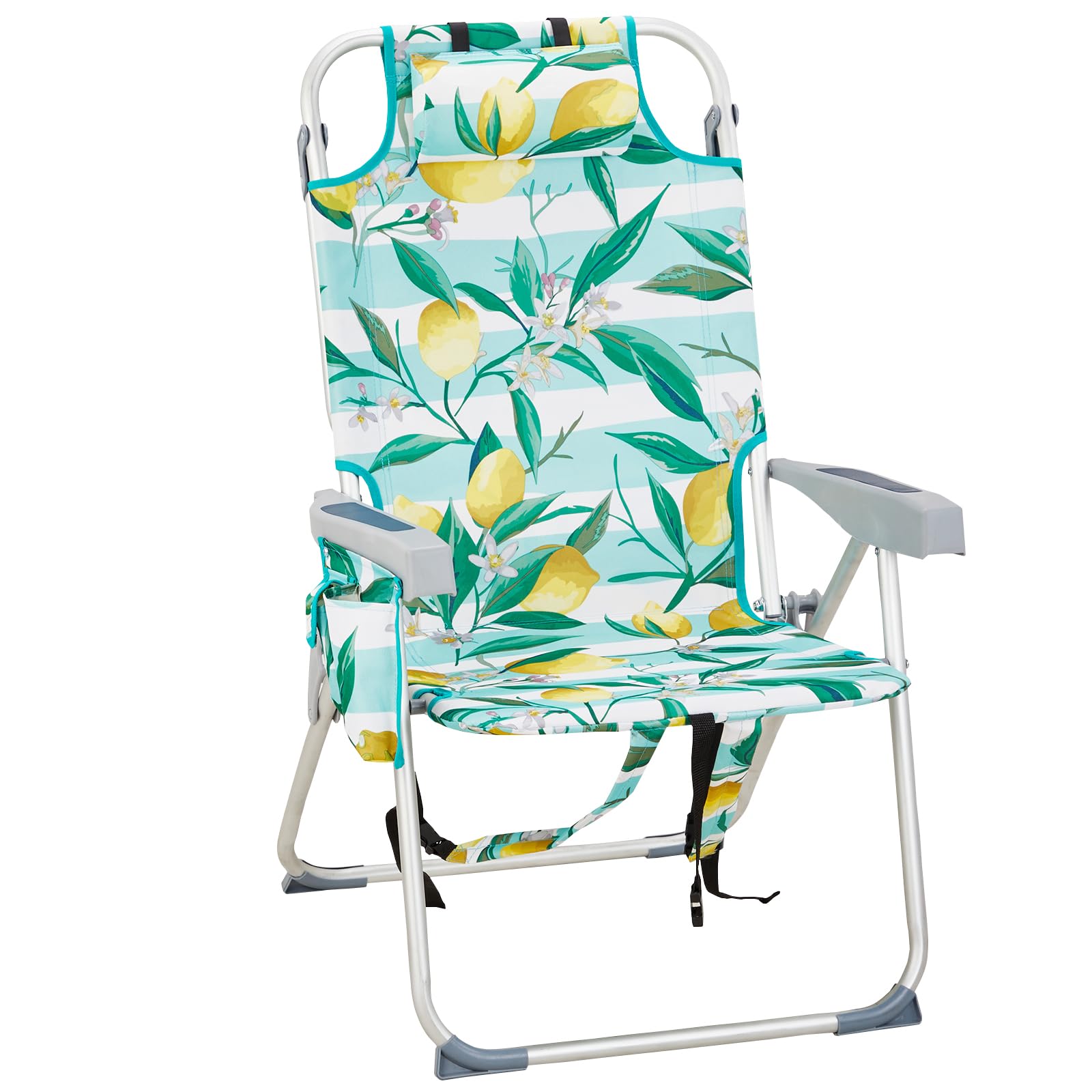 Outvita Backpack Beach Chair, 5 Level Adjustable Positions Beach Chair with Back Storage Bag, Cooler Pouch and Side Bags for Beach Poolside Lawn