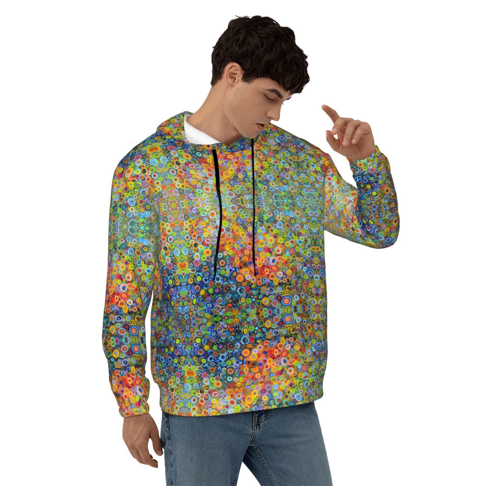 Męska bluza z kapturem z kolorowym nadrukiem, casualowa grafika z nadrukiem bluzy z kapturem z kieszenią