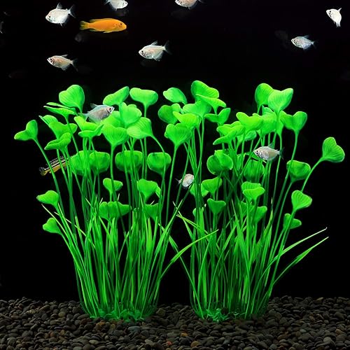 Miniatura 4 de MyLifeUNIT Plantas de plástico para pecera, paquete de 2 plantas artificiales de acuario altas para decoración de peceras, 15.75 pulgadas (verde)
