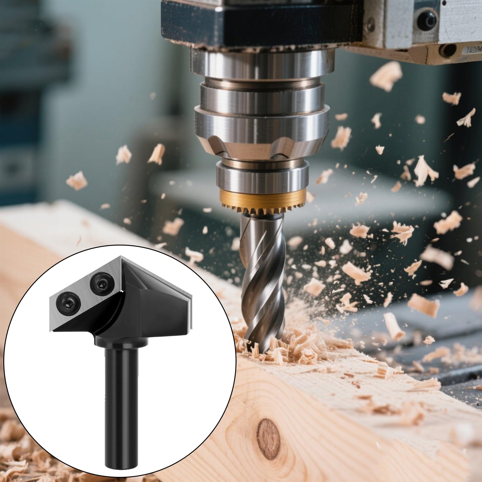 Punta per fresatrice in metallo duro con scanalature a V da 120/90 gradi, gambo da 1/2 pollici, adatta per fresatrici, router per legno