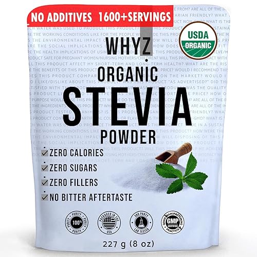 WHYZ Polvo de stevia orgánica, 1621 porciones, edulcorante premium cero calorías, extracto de stevia puro en polvo, polvo edulcorante natural para
