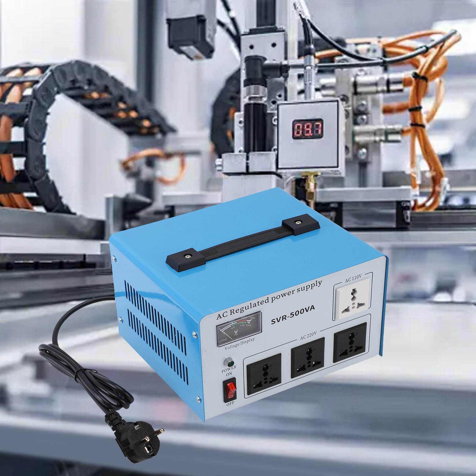 aqxreight Stabilizator Napięcia 500 W Jednofazowy Automatyczny Regulator Napięcia dla Elektroniki Przetwornica SVR-500VA z wtyczką EU Chroni Urządzenia Przed Wahaniami Zasilania (Wtyczka UE 160-250 V)