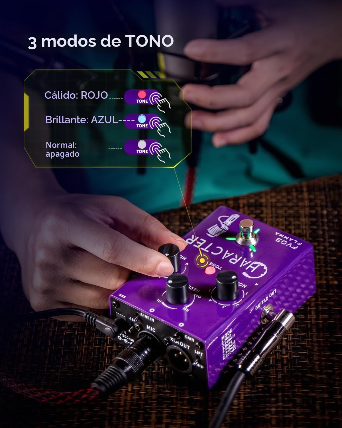 FLAMMA FV03 Pedal de efectos vocales procesador de voz amplificador vocal Stompbox cambio de voz suena como robot macho hembra bebé con efectos de reverberación retardada para pulir voces, incluye