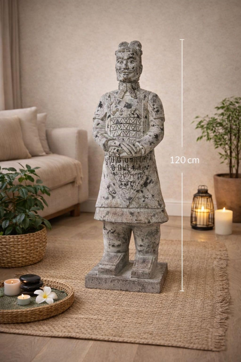 DUPI Estatua Guerrero Xian de Terracota | Figura Decoración Oriental para Jardín, Terraza o Interior | Peso 15 Kg | Altura 120 cm