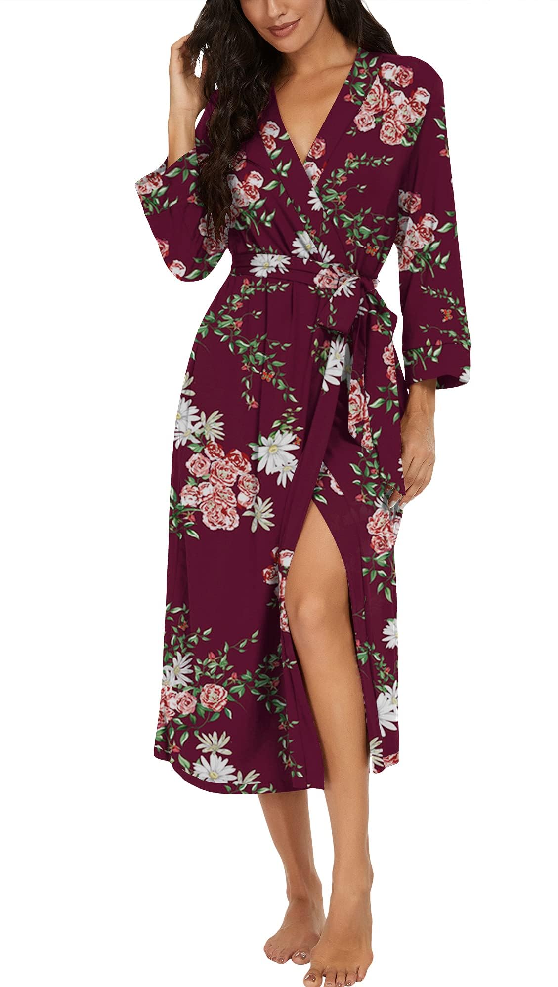 PrinStory Women Long/Short Bathrobe Knit Kimono Robes Soft Womens Dressing Gowns Casual Ladies Loungewear — view 48