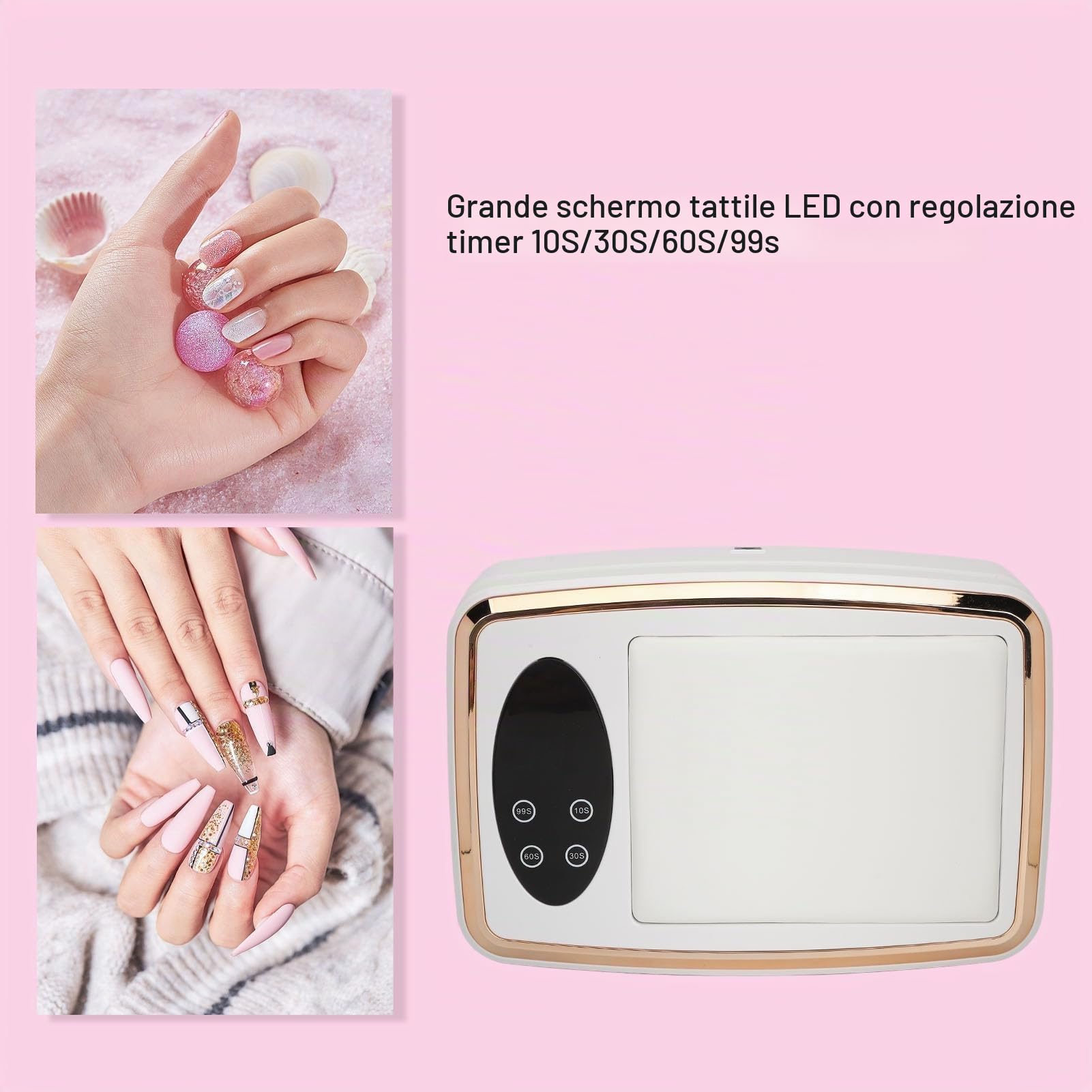 Luci UV per unghie, lampada per unghie LED UV 2 in 1 con bracciolo imbottito, 4 impostazioni timer, essiccatore per unghie gel UV LED Poggiabraccio per salone di bellezza (Spina