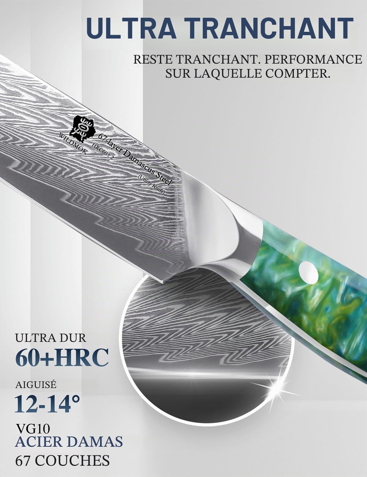 WILDMOK Couteau utilitaire de cuisine, couteau tout usage ultime super tranchant pour trancher, hacher, hacher, couteau utilitaire de cuisine avec boîte cadeau