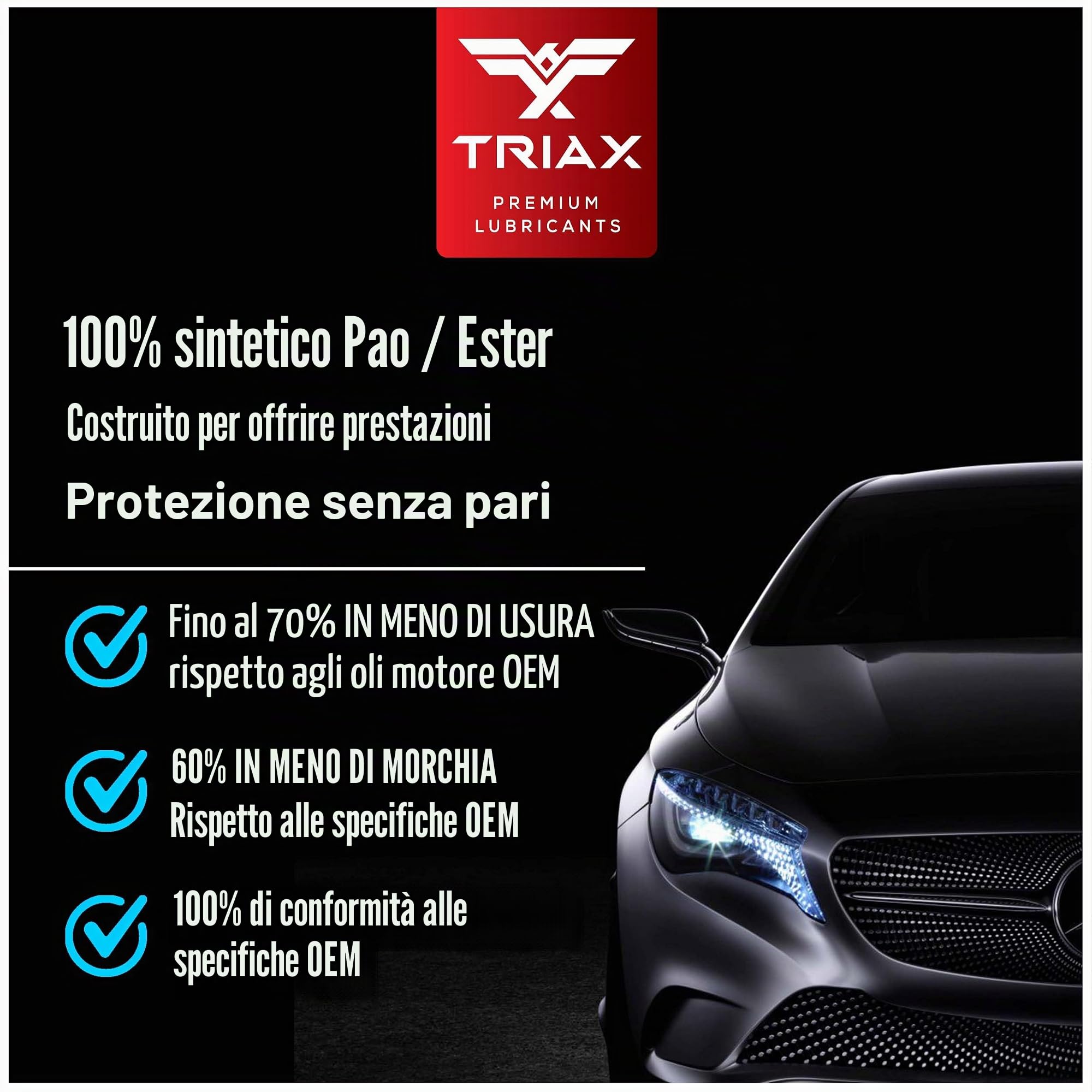 TRIAX Euro VX SAE 5W-30 Olio Motore Sintetico PAO Ester - Motori Benzina e Diesel con DPF e SCR ACEA C3 API SP VW/Audi 504.00 507.00 502.00 505.01 BMW LL-04 MB 229.51 229.31 Porsche C30