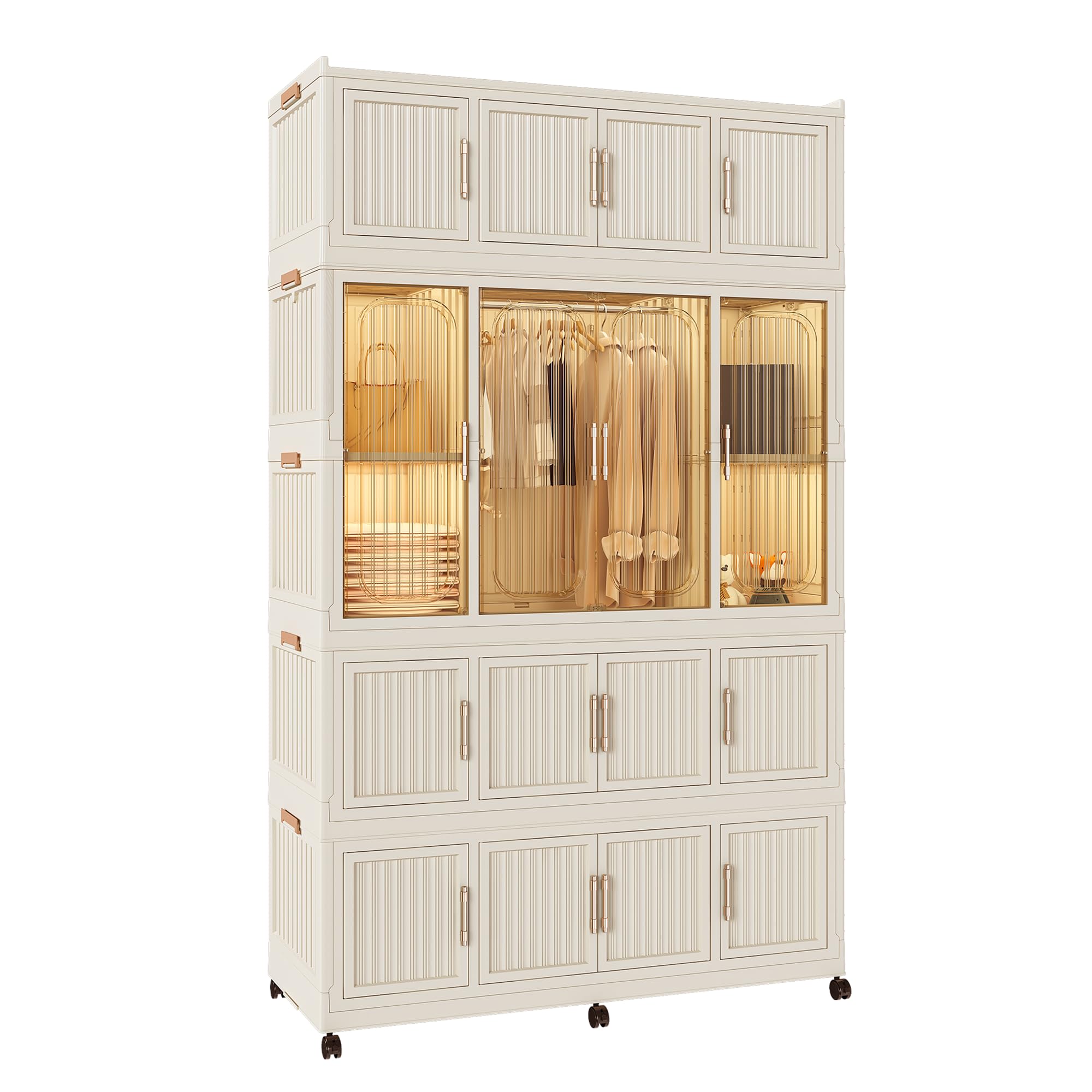 Kalolary Portable Kids Closet - Collapsible Wardrobe With Wheels, Hanging Rod & 10 Hangers, Toddler Storage Organizer