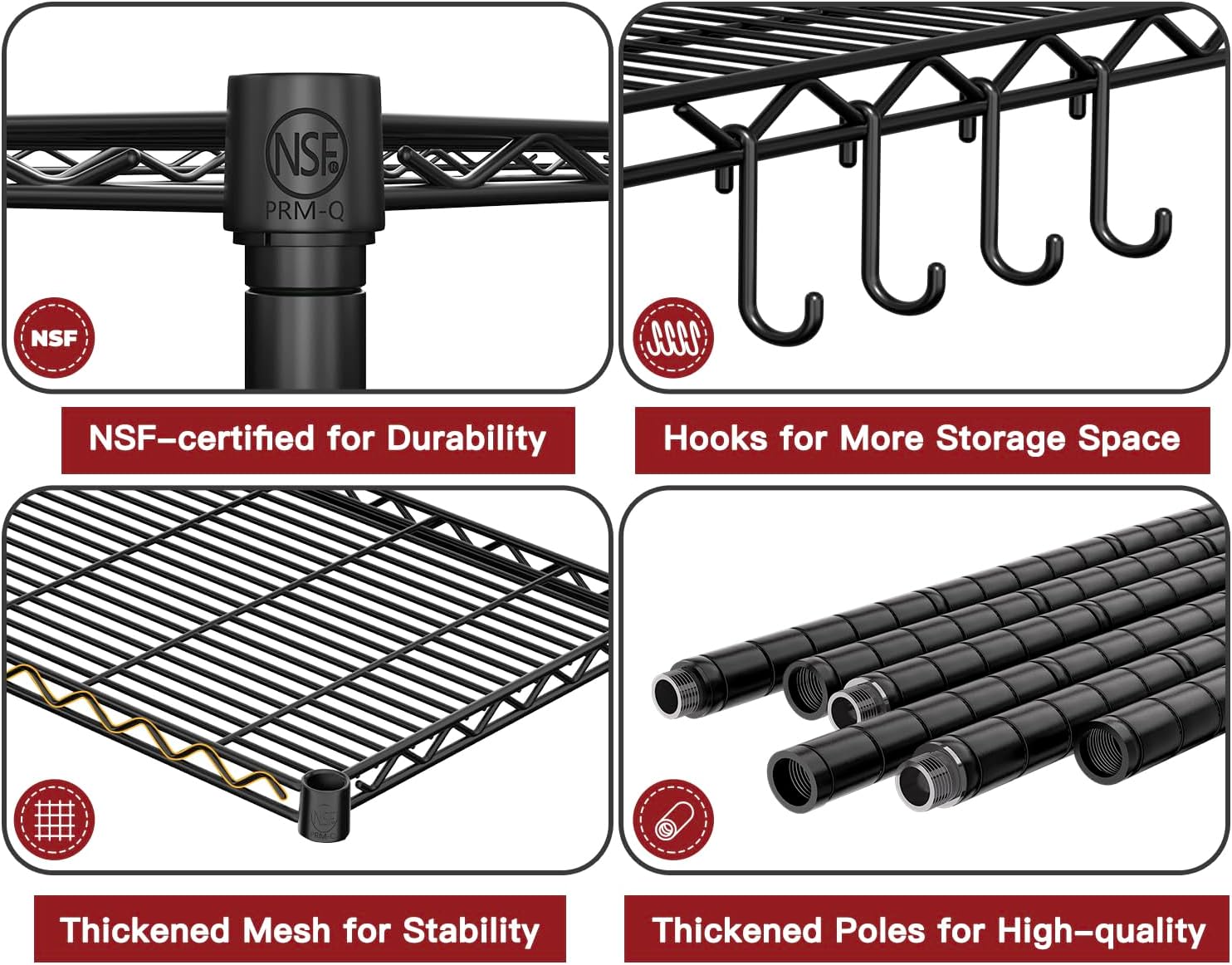 PrimeZone Wire Shelving Unit with Wheels, 5 Tier Adjustable NSF Certified Heavy Duty Metal Storage Shelves, Pantry Organizer Shelf Rolling Bakers Rack for Closet Garage, 24" W x 18" D x 75" H, Black