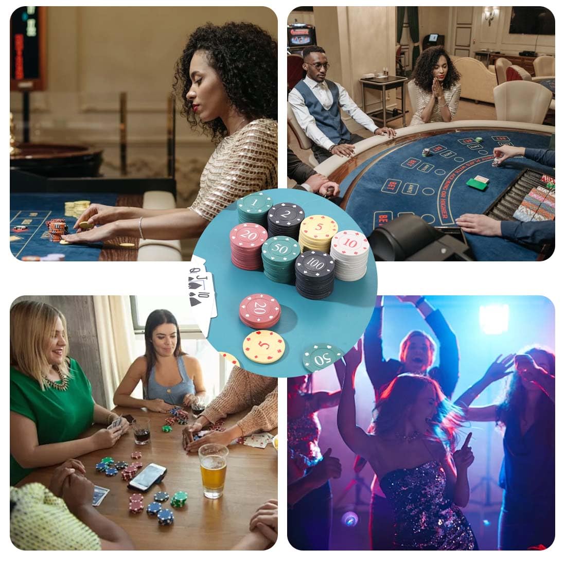 Set Chips Poker 100 Pezzi 5 Colori Casinò Feste Gioco