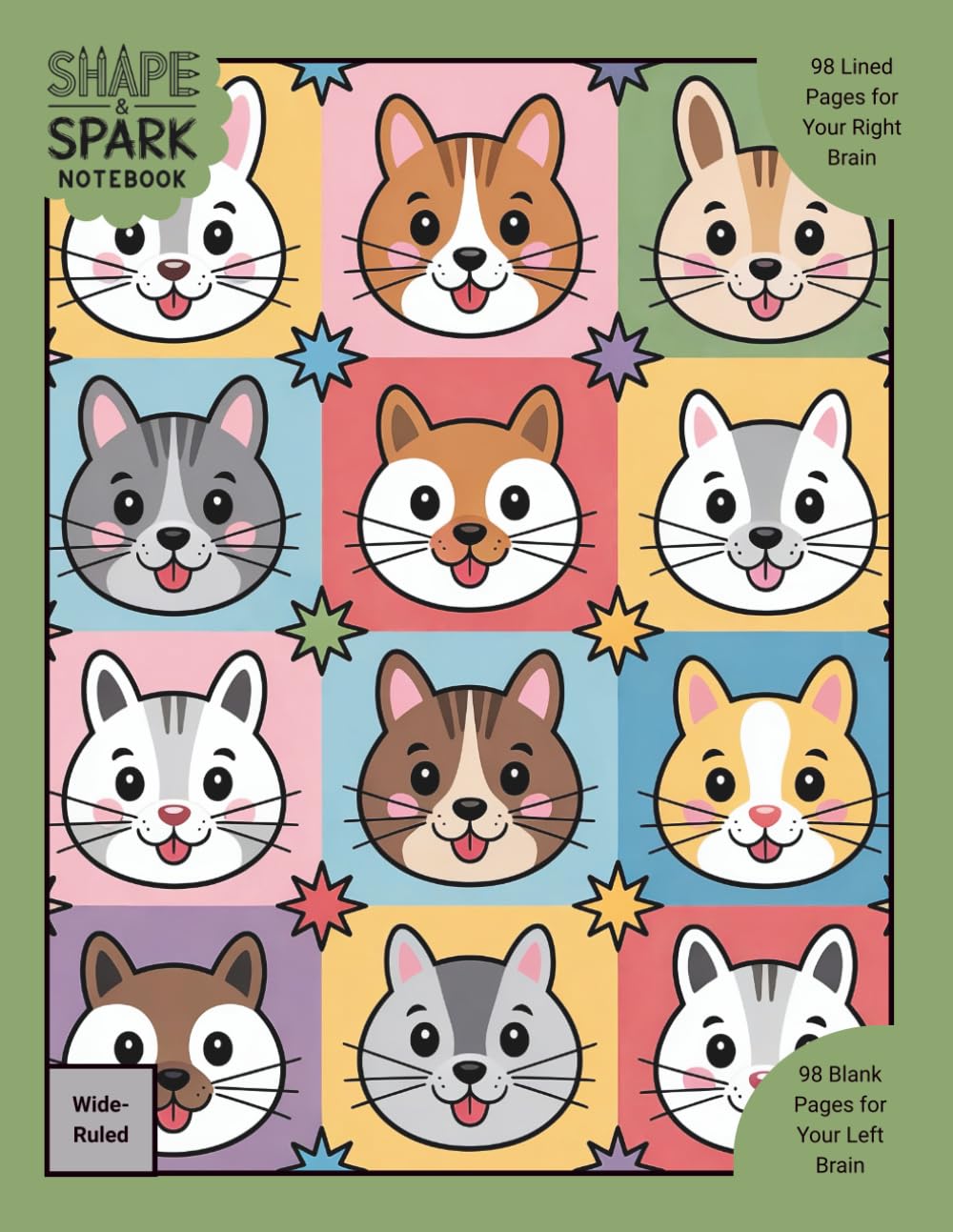 Shape & Spark Notebook: Alternating Wide-Ruled and Blank Pages for Writing, Sketching, Planning, and Creative Exploration (Animal Grid 6)