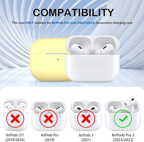 Miniatura 6 de Funda para AirPods Pro de 2 generación, silicona suave anticaídas de grado militar, absorbe los golpes, para AirPods Pro, con llavero y kit de