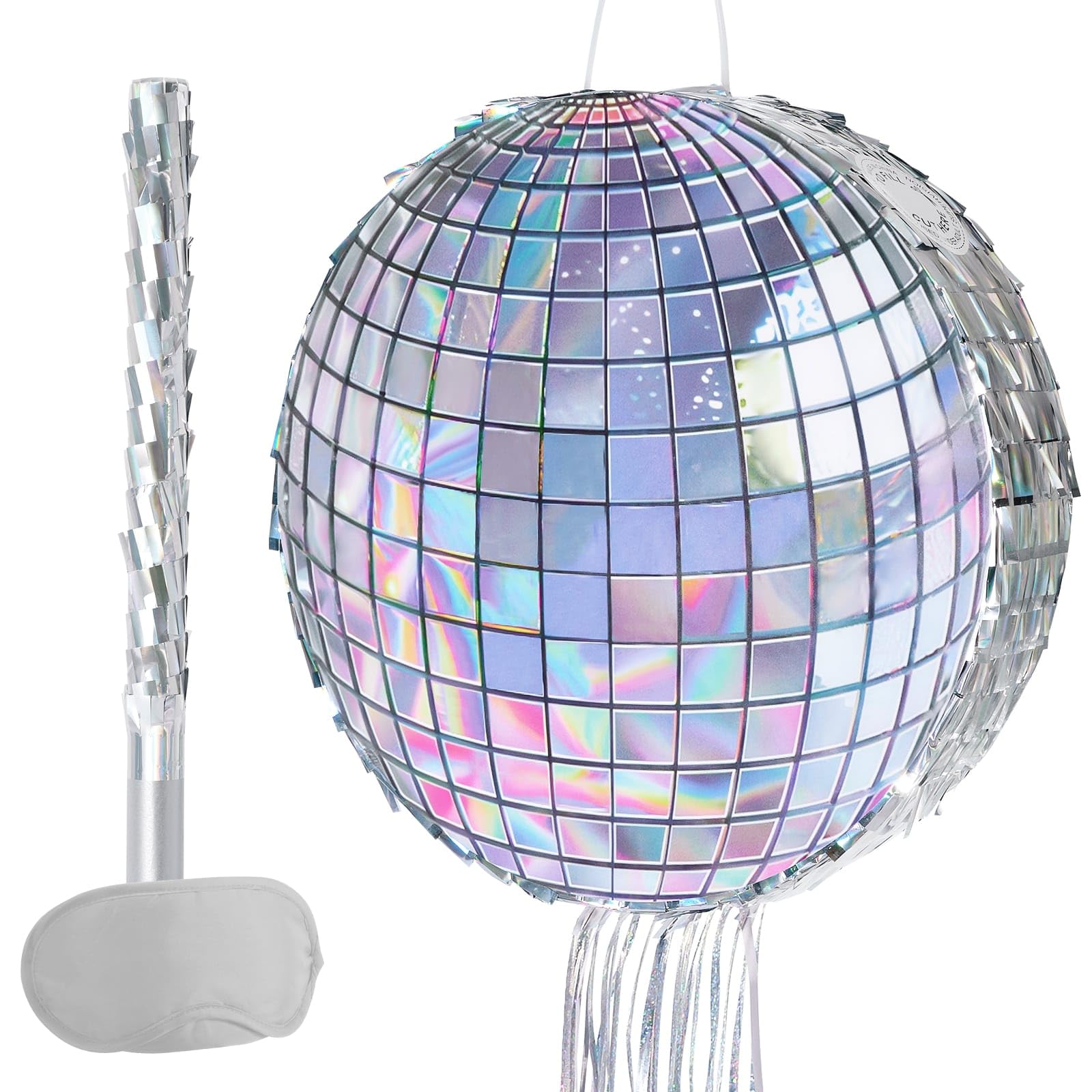 WERNNSAI Disco Pinata – Retro Deko Disko Piñata mit Stock Augenbinde Zugschnur Erwachsene Kinder Disco Geburtstags Deko Piñata 80er 90er Spiegel Geburtstagsparty Partyspiele Zubehör