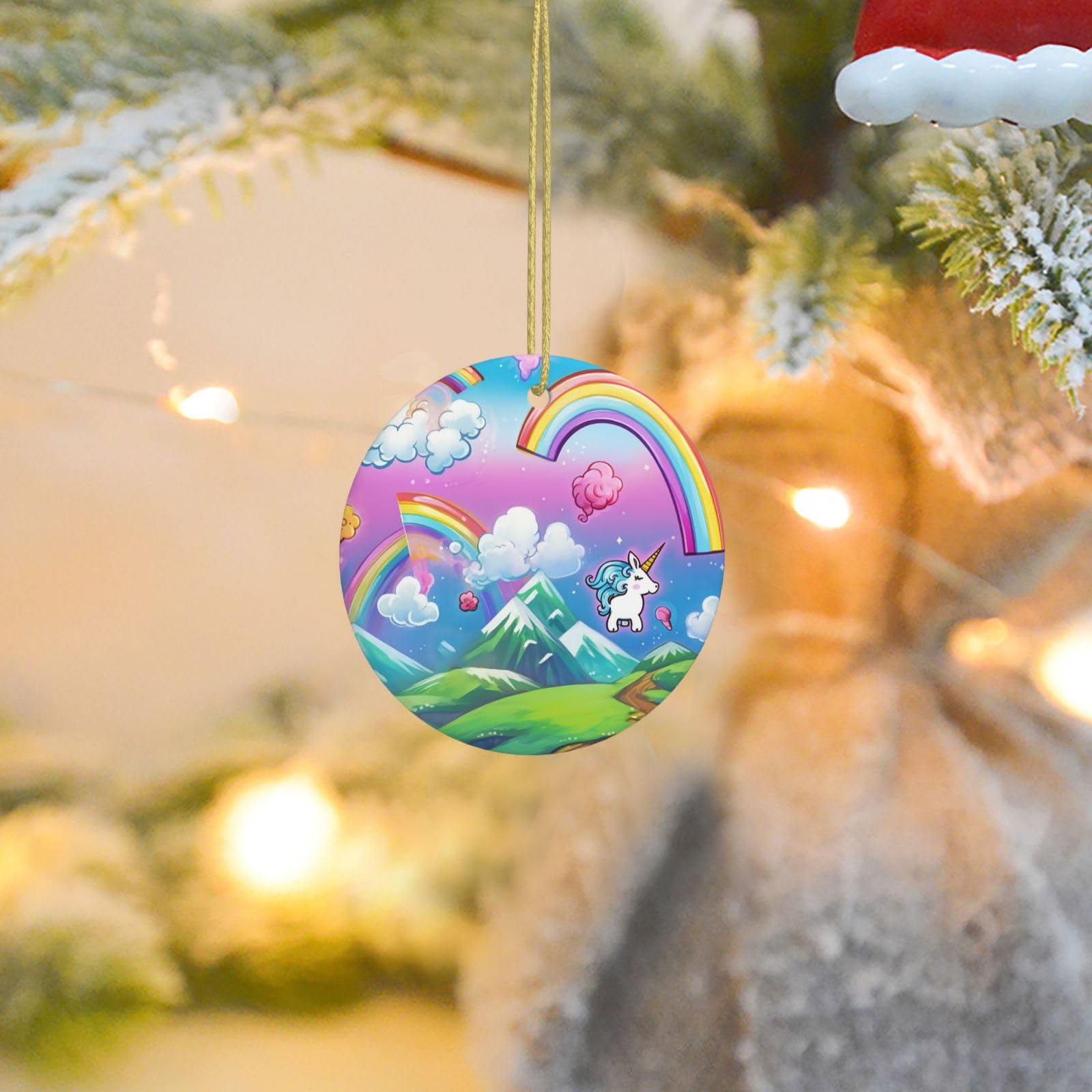 Christmas Tree Ornaments Ceramics Christmas Round Decorations Rainbow Ceramics Ornaments Circle Pentagram Xmas Tree Hanging Pendant for Christmas Tree Party Holiday Home Decor