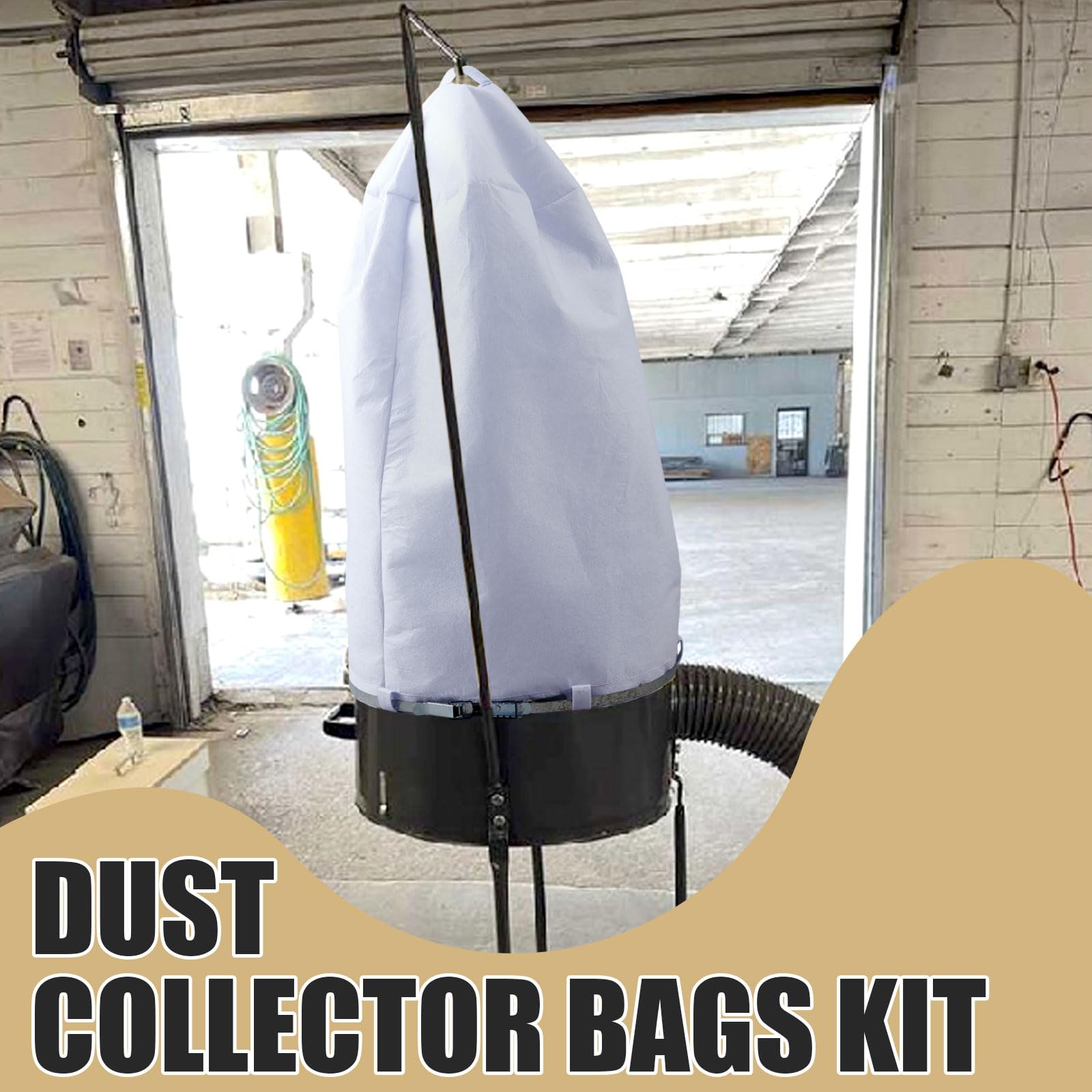 MotiMind 8 bolsas de repuesto para colector de polvo y abrazaderas de banda, aptas para colector de polvo con diámetros de 18-7/8 pulgadas a 19-27/64 pulgadas