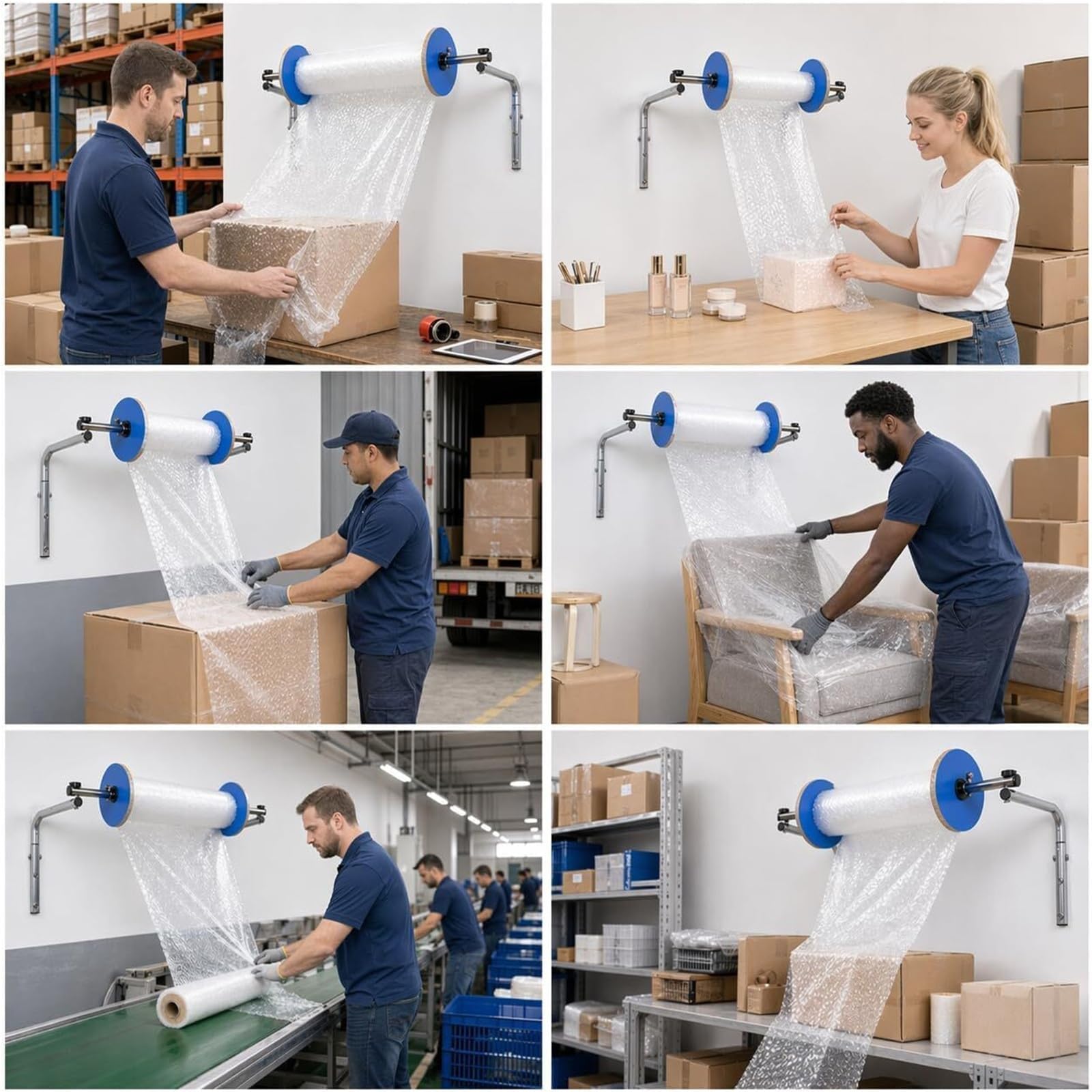 Bubble Foam Wrap Roll Dispenser, Support Mural De Film À Bulles Avec Extrémités Réglables, Tube En Acier Galvanisé, Support Manuel Pour Film Étirable, Protection Pour Emballage Déménagement Expé 30cm