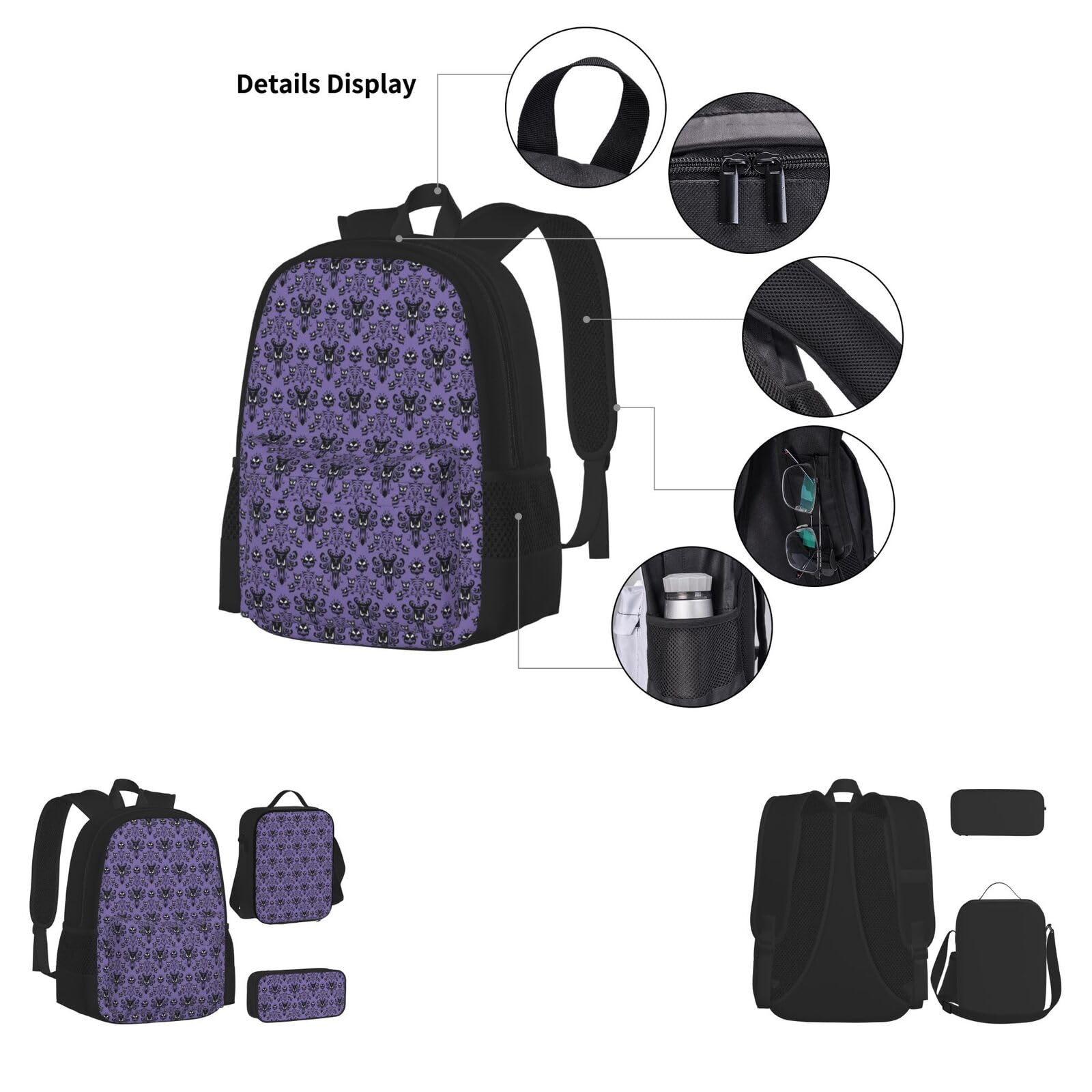 Weißer Tiger Schulbücher-Set mit Lunch-Tasche, Federmäppchen, Reise, Laptop, Rucksack, Schultasche, 3-teiliges Set