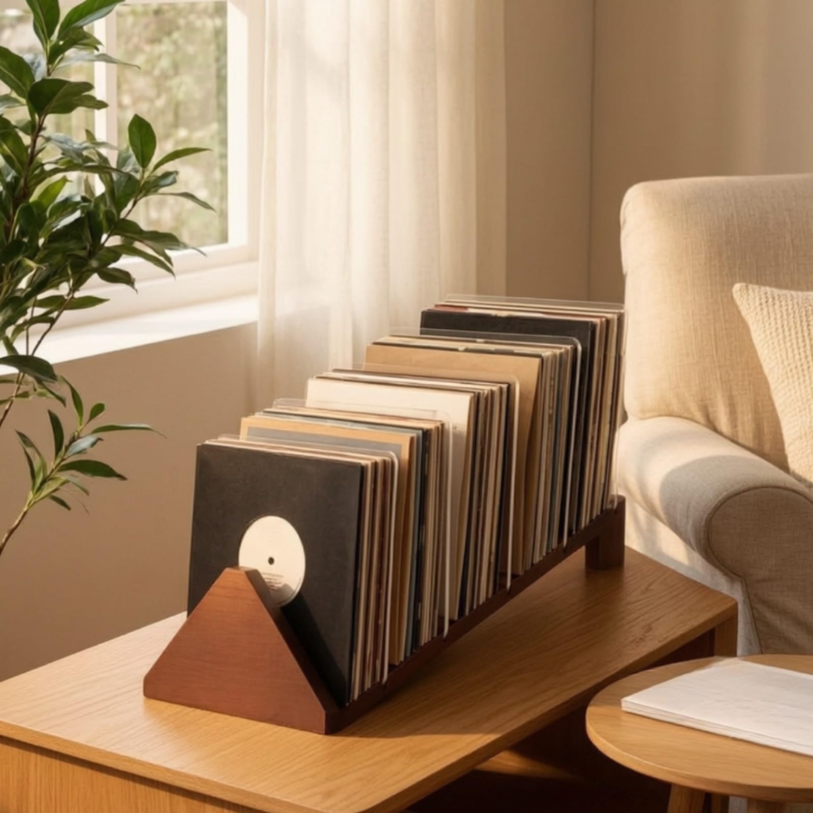 Colcolo Rack Rangement Vinyle Table En Bois Itallation Range-Disques Séparateurs En Acrylique Traparent Compact pr Coole Multimédia