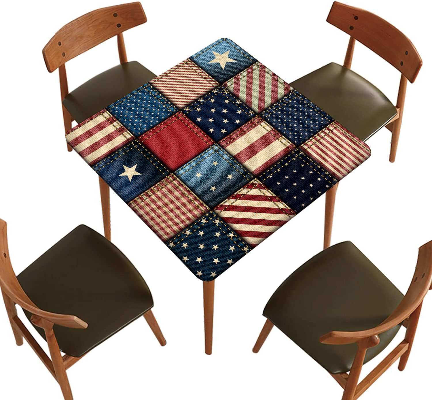 July 4 Fitted Polyester Tablecloths Square, 4th of July Elastic Edge Home Decor Tablecloth, Waterproof Oil & Dust Proof Table Cover for Family Living