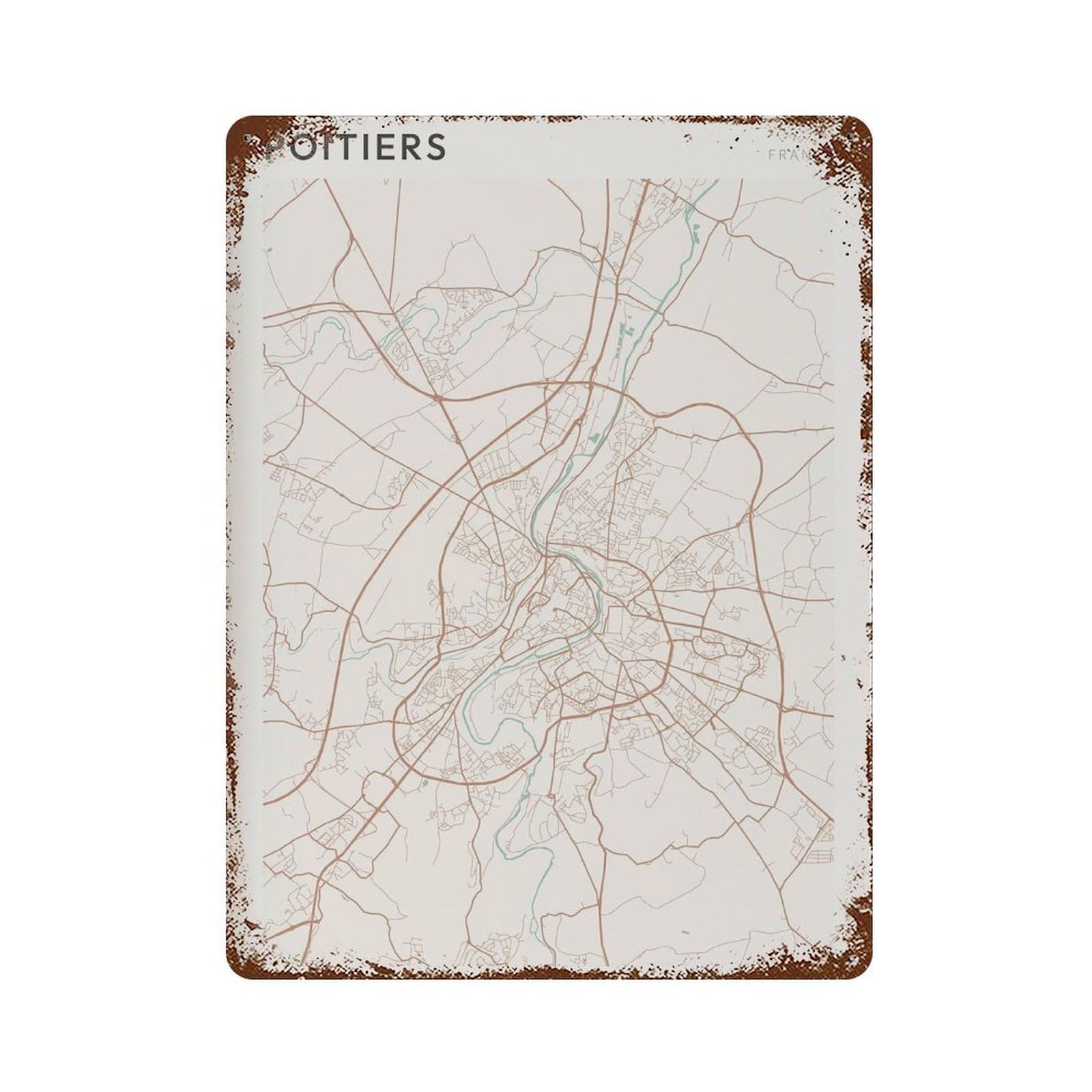 xiaoxiaoshen Poitiers Map France Travel Gift Scandi Wall Decor Art Metal Tin Poster Modern Home Decor Art Home Bar Shop Decorations Vintage Sign 40x30cm