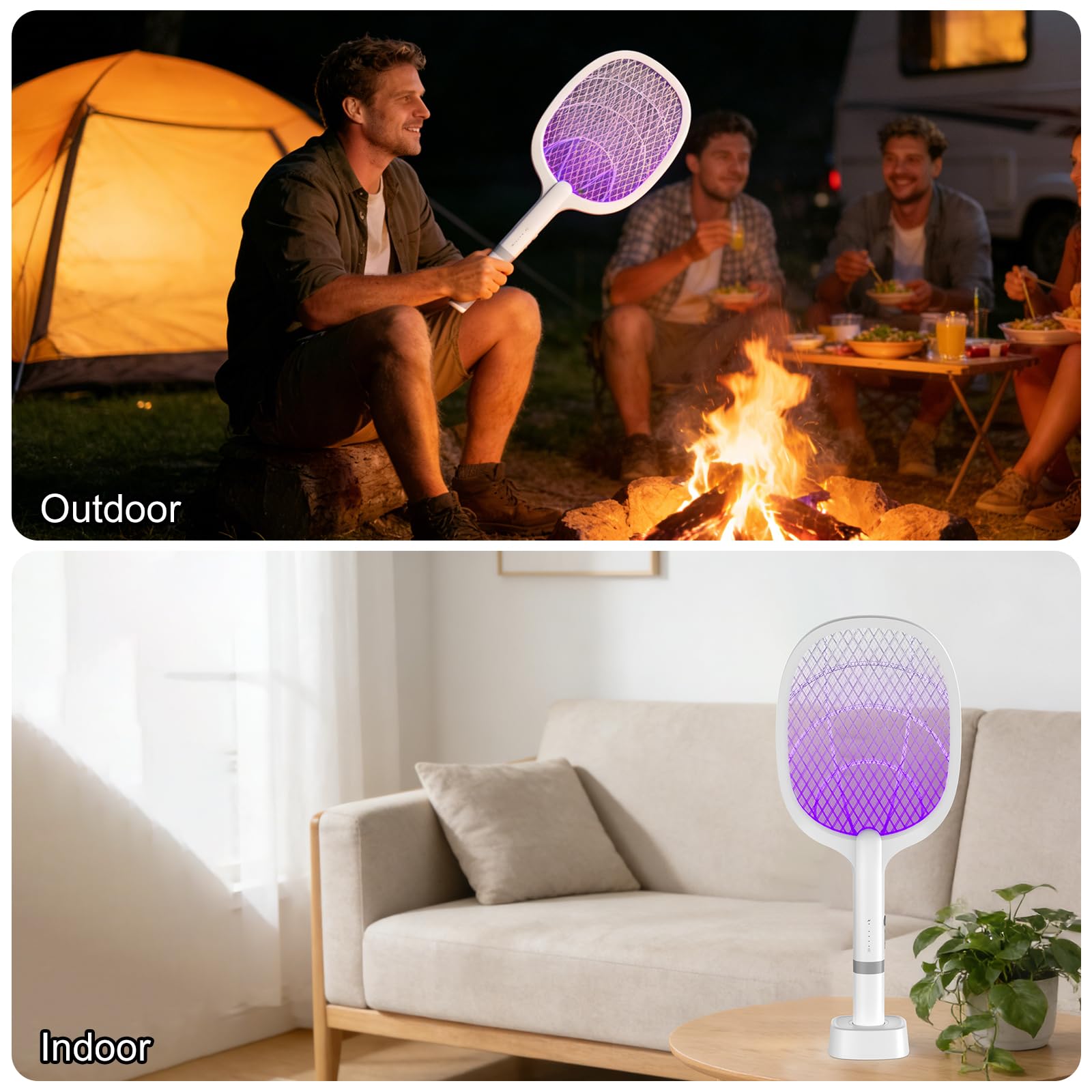 Elektrische Fliegenklatsche 5000V, 2 in 1 USB Type-C Elektrische Mückenklatsche mit Akku Wiederaufladbar & UV Lichtfalle für Mücken, Fliegen, Wespen, Motten