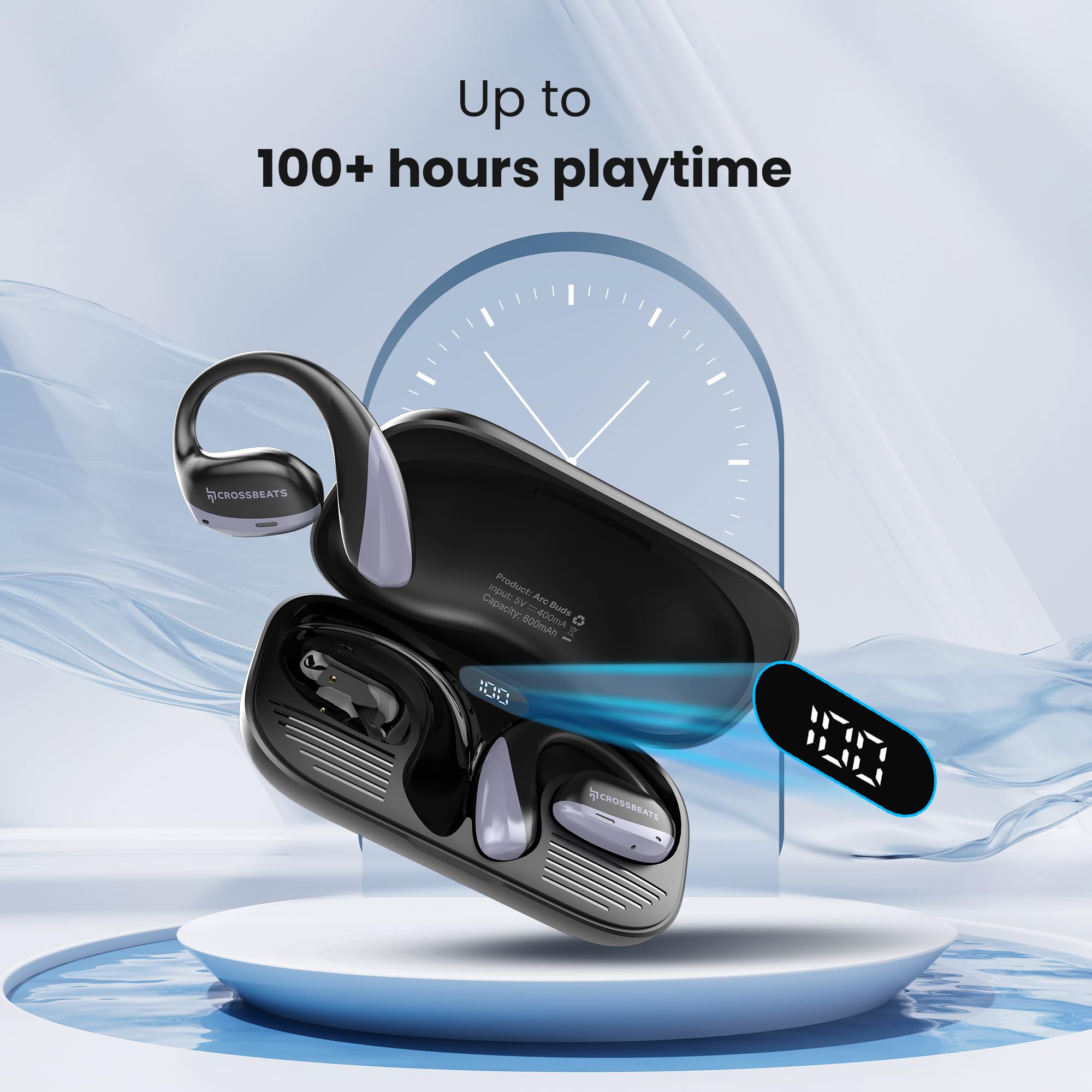 CrossBeats Arc Buds OWS Open Ear Wireless Earbuds | Spatial Audio Headphones & Head Tracking | Gaming Bluetooth Earphones | 100hr Playtime | 14.2mm Drivers IPX5 Rating Type-c Fast Charging (Black) 4