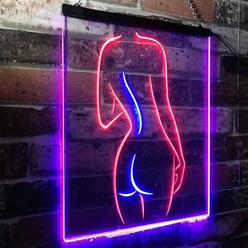 Miniatura 3 de ADVPRO Señal de neón LED de doble color con texto en inglés "Lady Back", diseño de cueva sexy para niñas, color azul y rojo, 12 x 16 pulgadas,