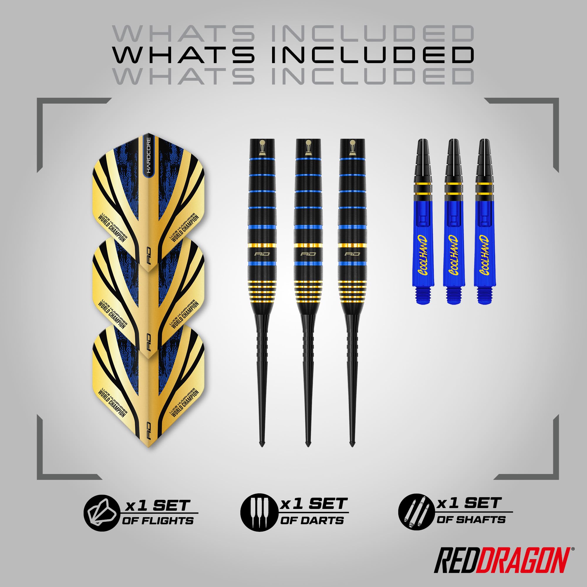 RED DRAGON Luke Humphries TX Series Premium Tungsten Darts Set including Flights and Stems (TX4, 24g), Black / Blue - Image 2