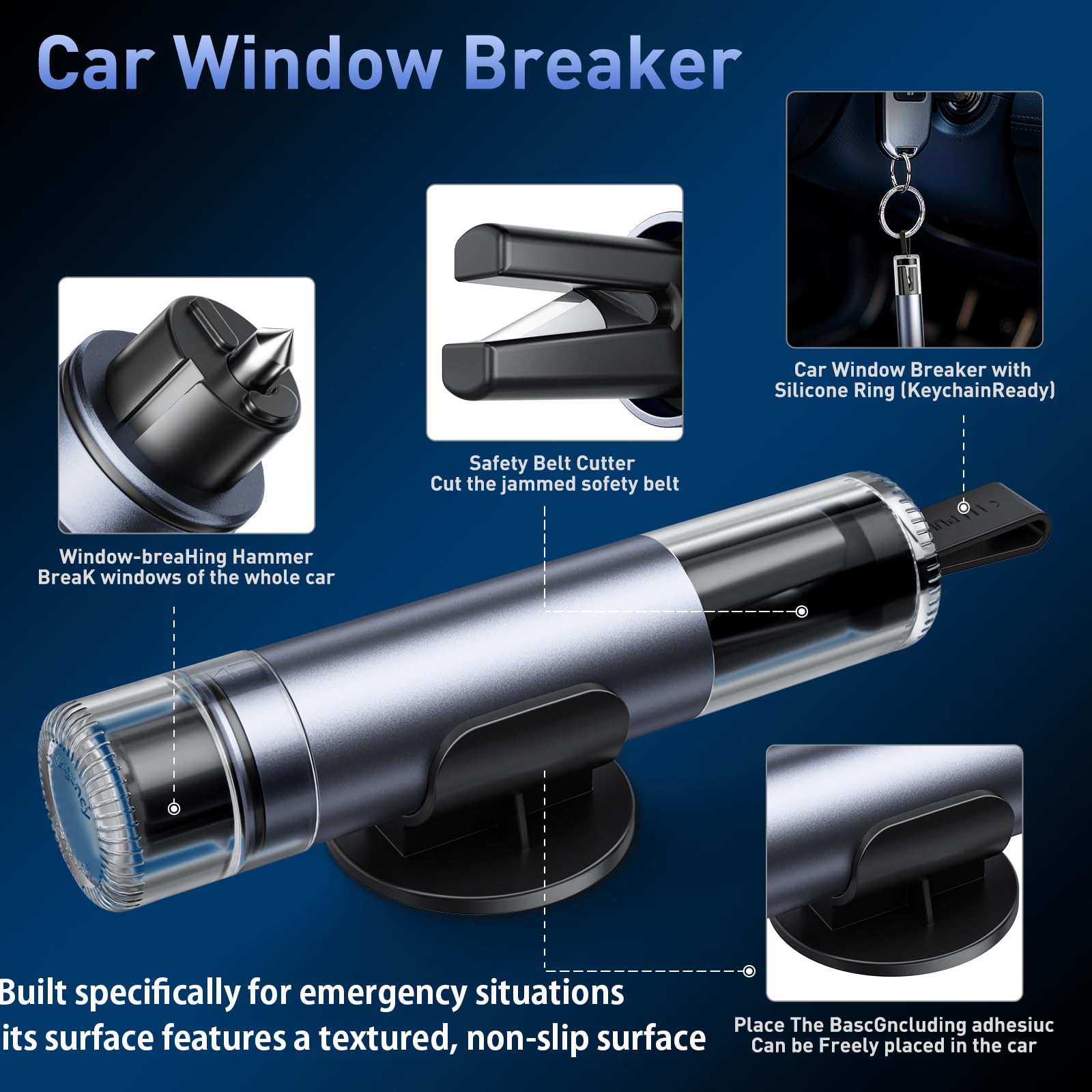 SKINNYON 3-Pack Car Safety Hammer Seatbelt Cutter, 2026 Upgraded Transparent Lid Window Breaker Seatbelt Cutter Underwater, 2 in 1 Emergency Keychains car Window Breaker Tool, New Car Accessories