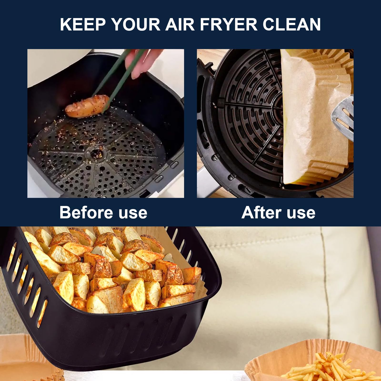 250 Stück 20 cm quadratische Luftfritteusen-Backpapier-Einlagen, antihaftbeschichtete Pergamentpapier-Einlagen für 5–8 QT Airfryer Mikrowelle Bratpfanne