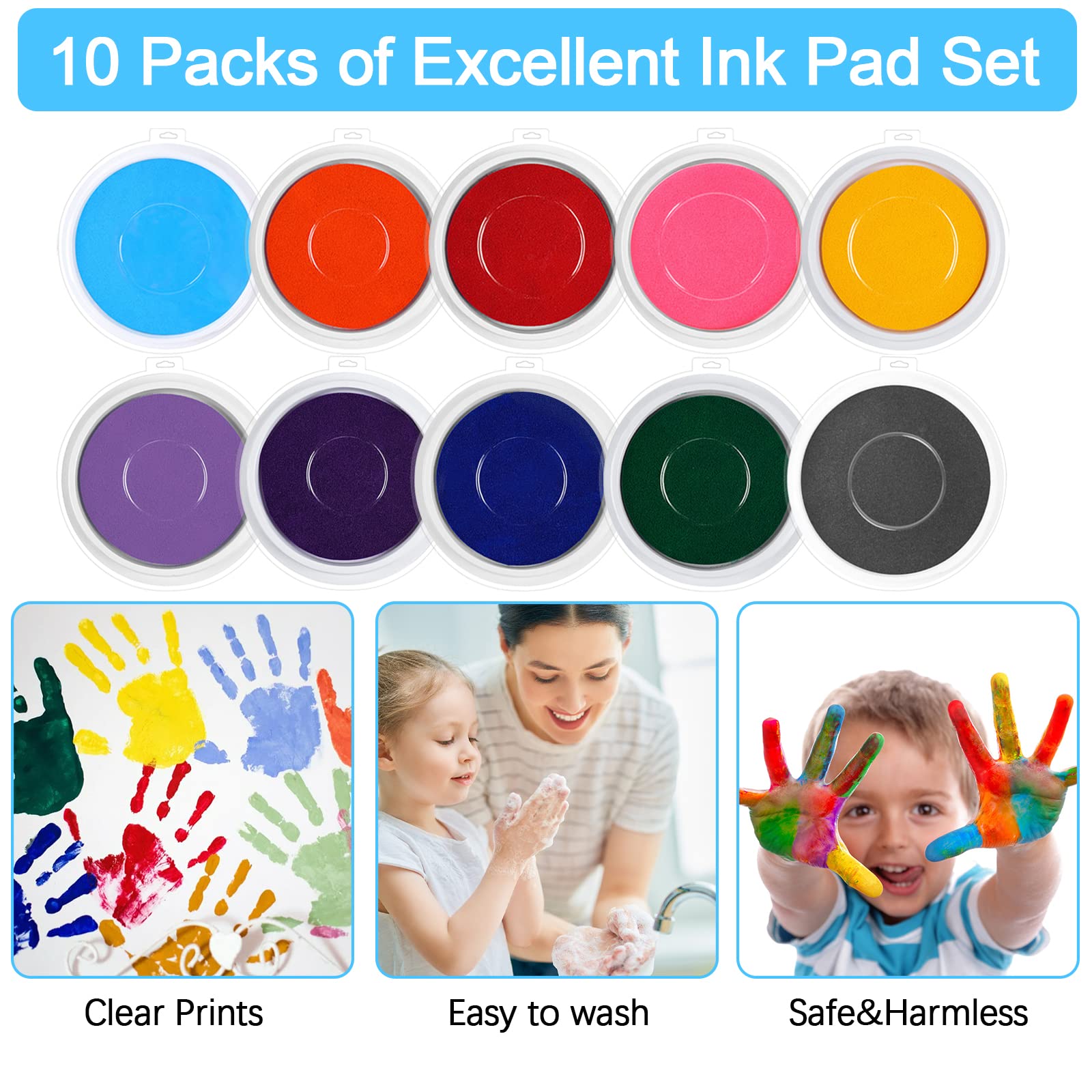 CIOUYAOS 10PCS 7" Large Round Ink Pads for Stamping 10 Colors DIY Fingerprint Washable Stamp Ink Pads - Image 3