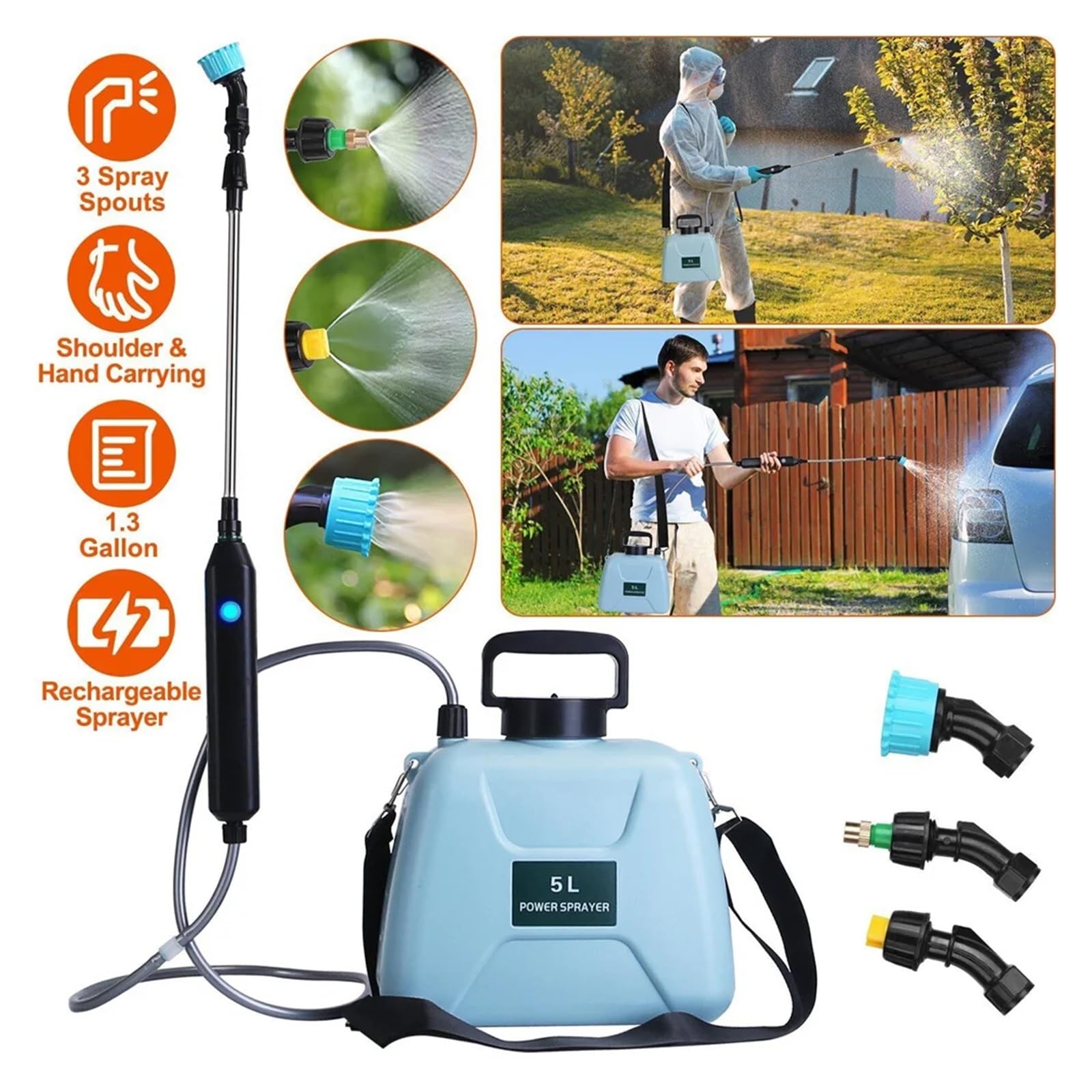 Spruzzatore elettrico, Annaffiatoio elettrico da 5 litri con pistola a spruzzo, strumento di irrigazione ricaricabile USB automatico for piante giardino Mister(Groen)