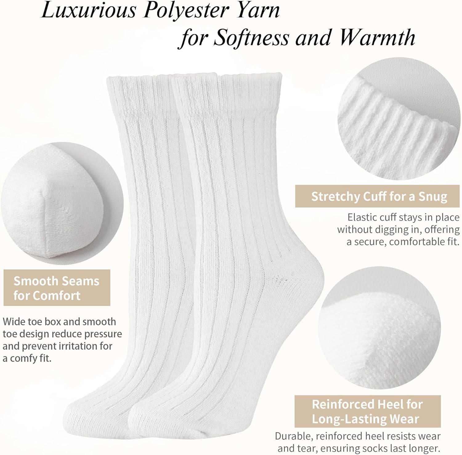 Women's Rib Knit Crew Socks Cozy Warm for Boots Thick Winter Fuzzy Socks 3 Pairs - Image 3