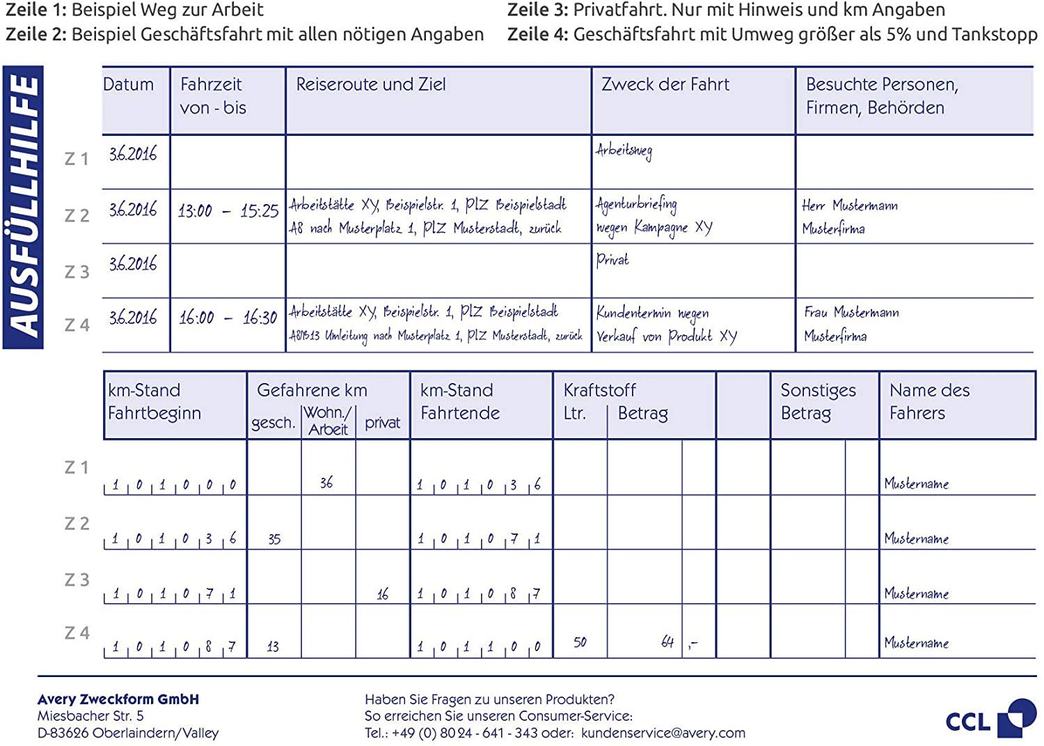 AVERY Zweckform 222 Fahrtenbuch für PKW im 15er-Pack vom Finanzamt anerkannt, A6 quer, 80 Seiten insgesamt 390 Fahrten, für Deutschland und Österreich zur Abgrenzung privater/geschäftlicher Fahrten